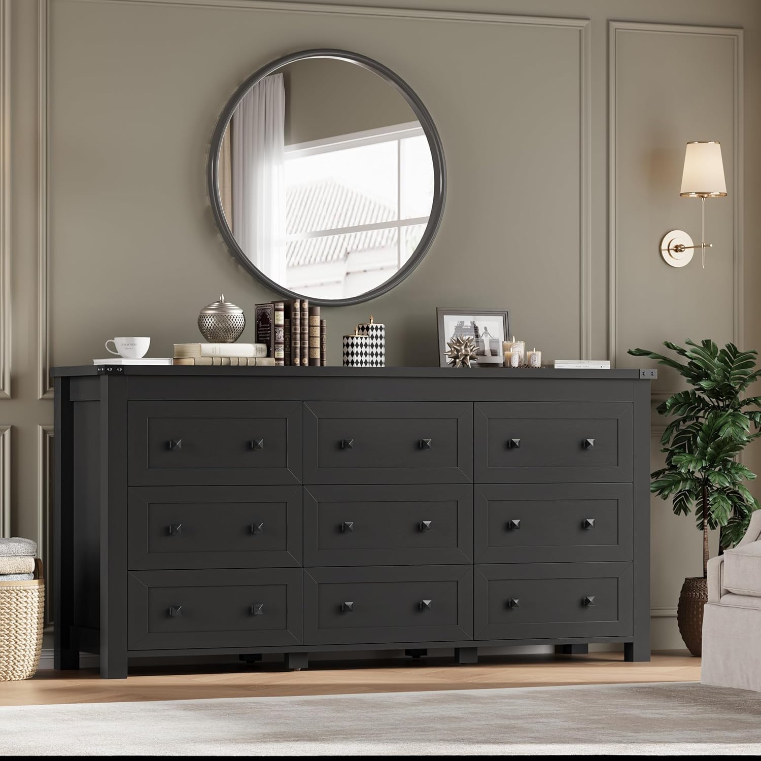 FANRAL Dresser for Bedroom with 6 Drawers, Metal Handle Closet Storage Cabinet,Wide TV Stand Chests of Drawers, Dresser