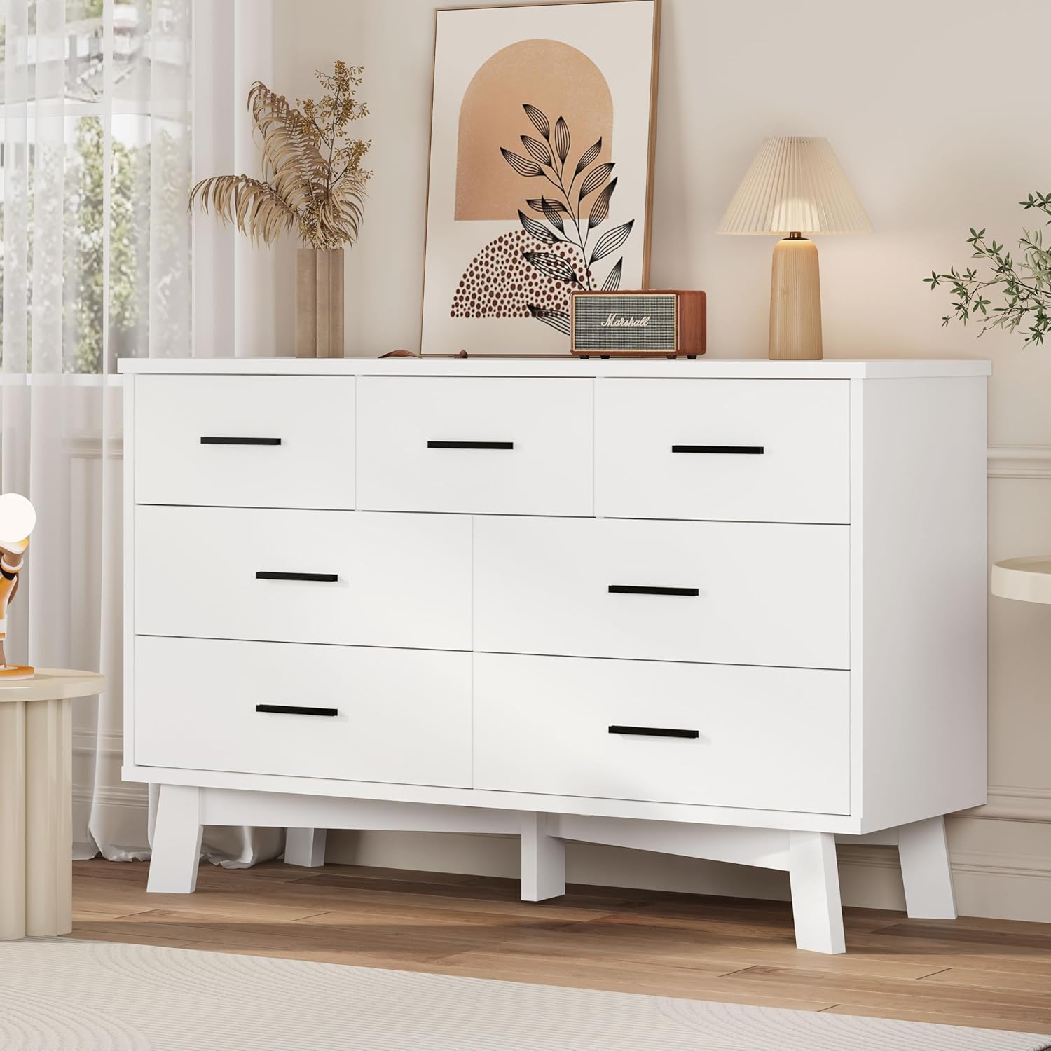 FANRAL 6 Drawers Dresser for Bedroom, Modern Chest of Drawers with X-Shaped Sturdy Base, Dresser