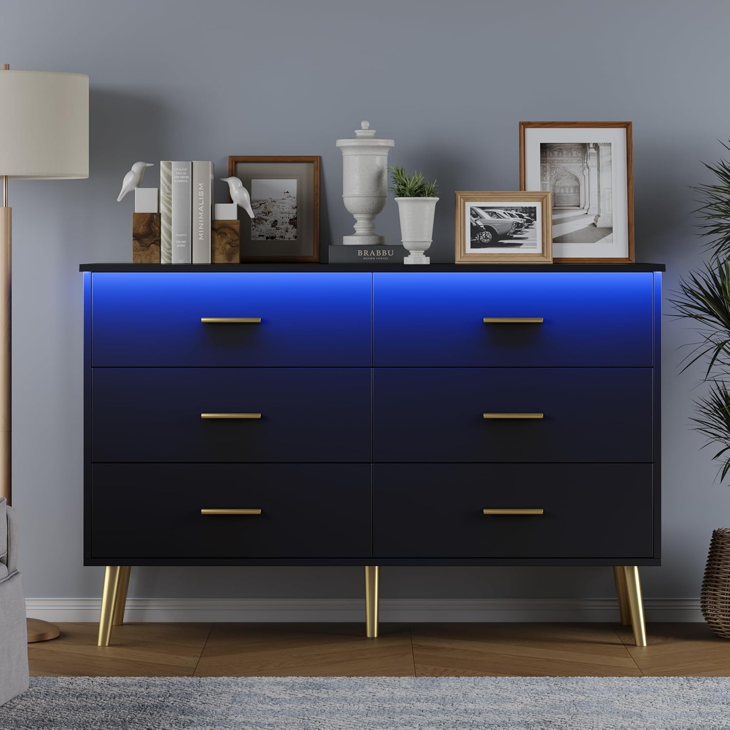 FANRAL 6 Drawers Dresser for Bedroom, Modern Chest of Drawers with X-Shaped Sturdy Base, Dresser