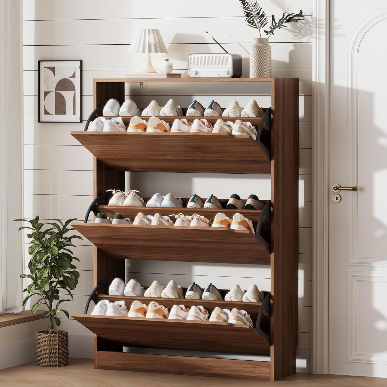 FANRAL Shoe Storage Cabinet for Entryway, Shoe Cabinet Storage with 3 Flip Drawers,Shoe Cabinet for Entryway Slim Space,3 Tier Shoe Cabinet Freestanding Shoe Rack for Entryway,Hallway