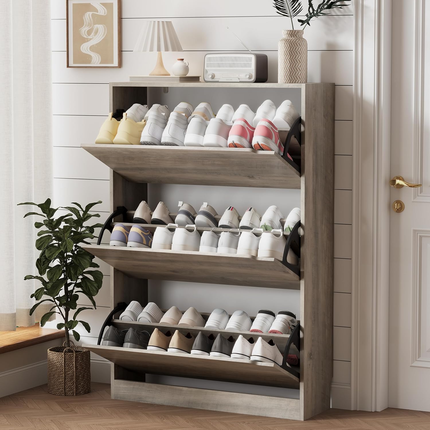 FANRAL Shoe Storage Cabinet for Entryway, Shoe Cabinet Storage with 3 Flip Drawers,Shoe Cabinet for Entryway Slim Space,3 Tier Shoe Cabinet Freestanding Shoe Rack for Entryway,Hallway