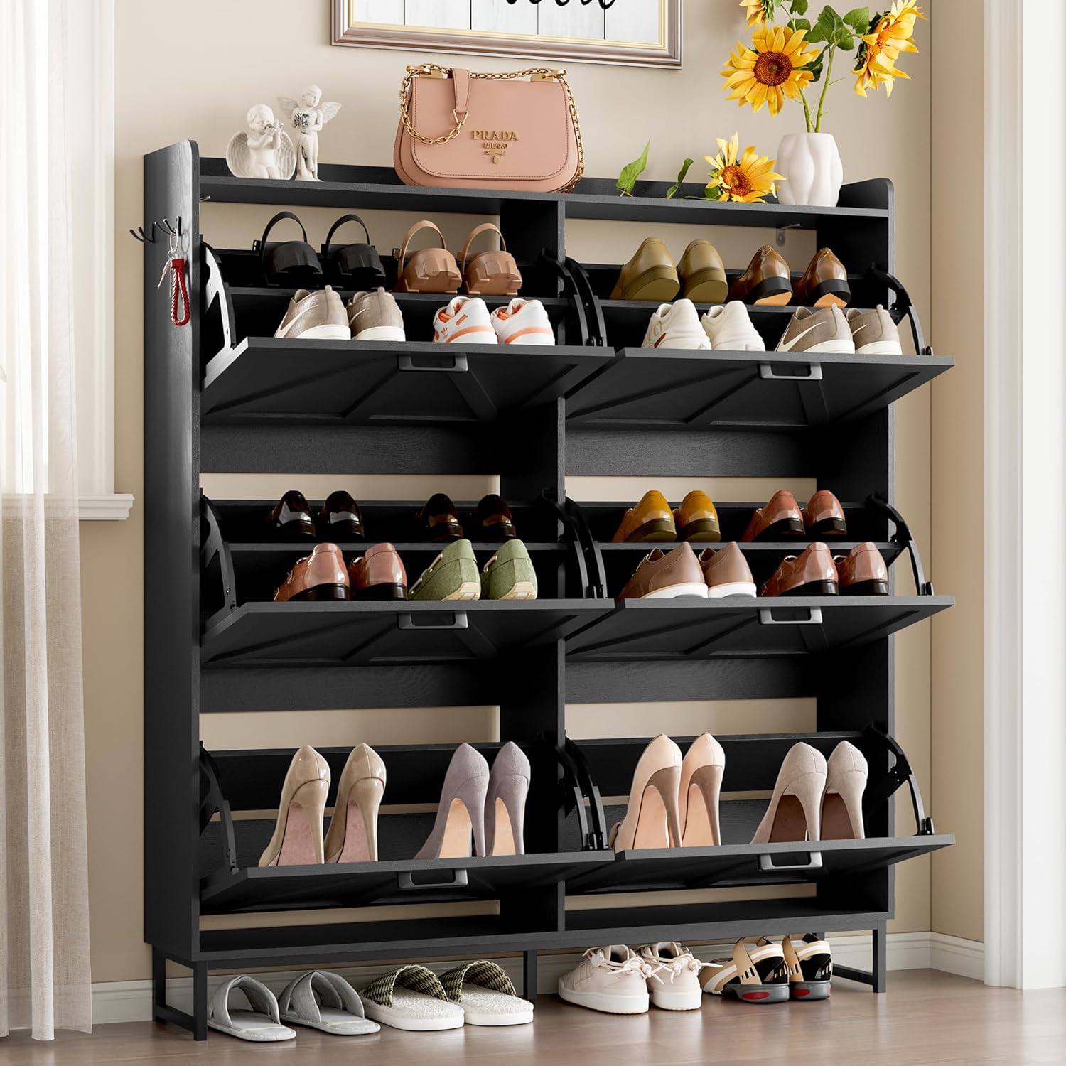 FANRAL Shoe Storage Cabinet for Entryway,2 Flip Drawer & Open Storage Shoe Rack Organizer,en Narrow Shoes Cabinet,