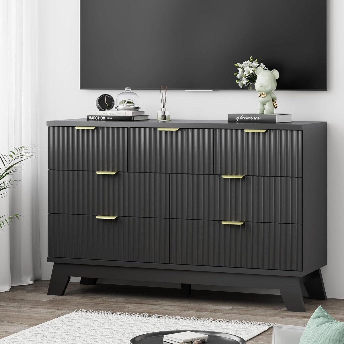 FANRAL 6 Drawers Dresser Fluted Dresser for Bedroom,en Chest of Drawers Modern Dresser for Closet, Dresser
