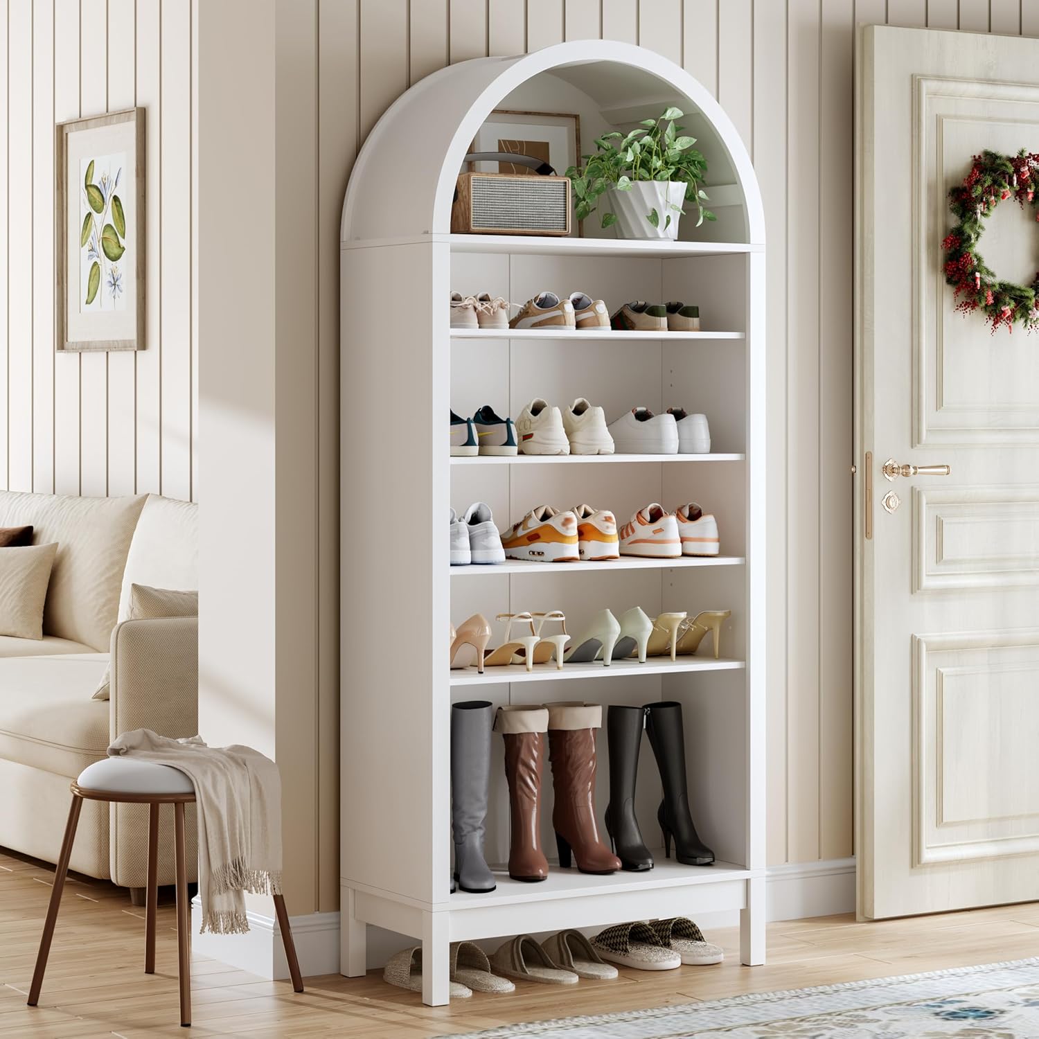 FANRAL 70" Tall Shoe Cabinet Entryway,30"W Arched Shoe Cabinet,7-Tier Shoe Storage,Large Freestanding Shoe Organizer, Shoe Cabinet