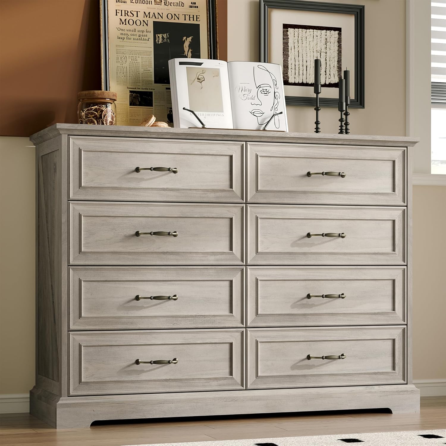 FANRAL Tall Dresser for Bedroom with 6 Drawers Chest of Drawers,en Dresser Storage Cabinet with Metal Handles, Dresser