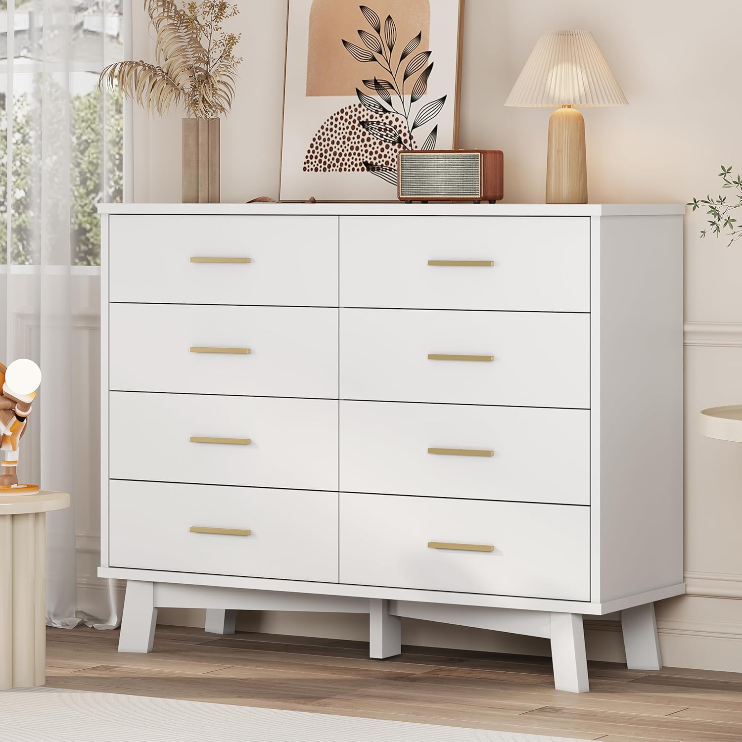 FANRAL 6 Drawers Dresser for Bedroom, Modern Chest of Drawers with X-Shaped Sturdy Base, Dresser