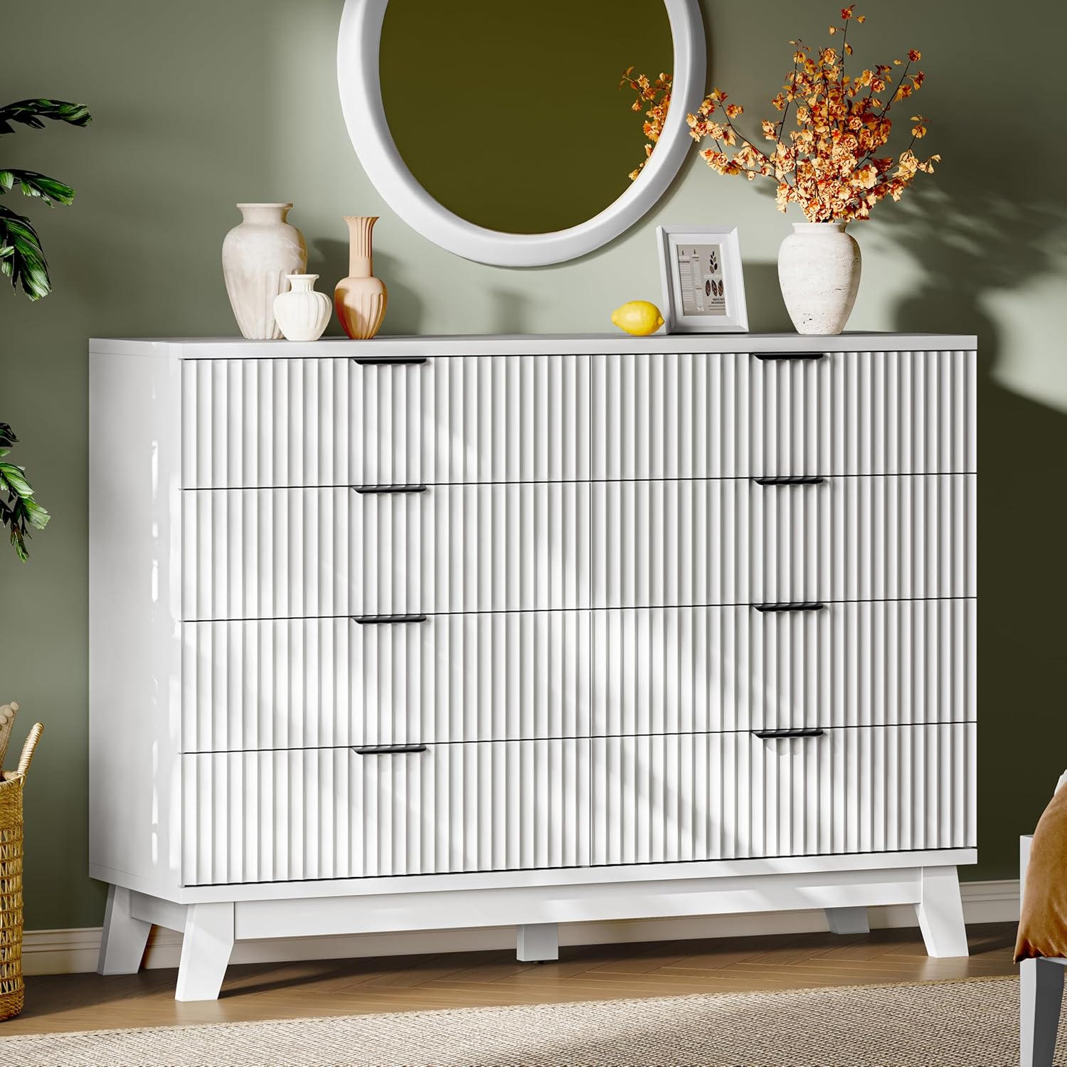 FANRAL 6 Drawers Dresser for Bedroom,54" Wide Fluted Dresser,en Dresser TV Stand,Modern Closet Clothes Storage Organizer for Bedroom, Dresser