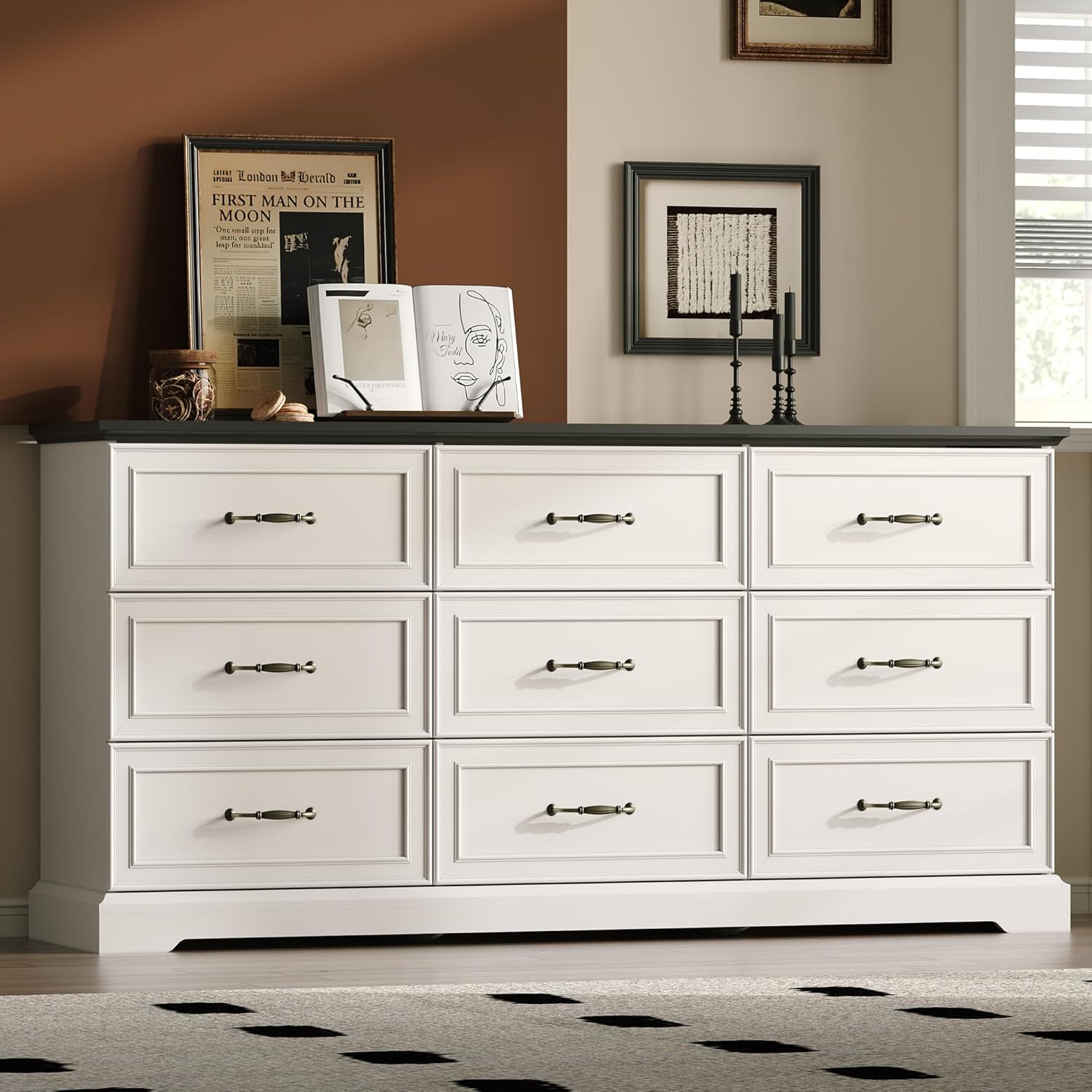 FANRAL Tall Dresser for Bedroom with 6 Drawers Chest of Drawers,en Dresser Storage Cabinet with Metal Handles, Dresser