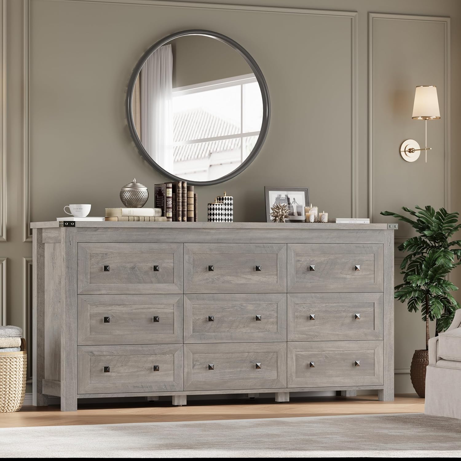 FANRAL Dresser for Bedroom with 6 Drawers, Metal Handle Closet Storage Cabinet,Wide TV Stand Chests of Drawers, Dresser