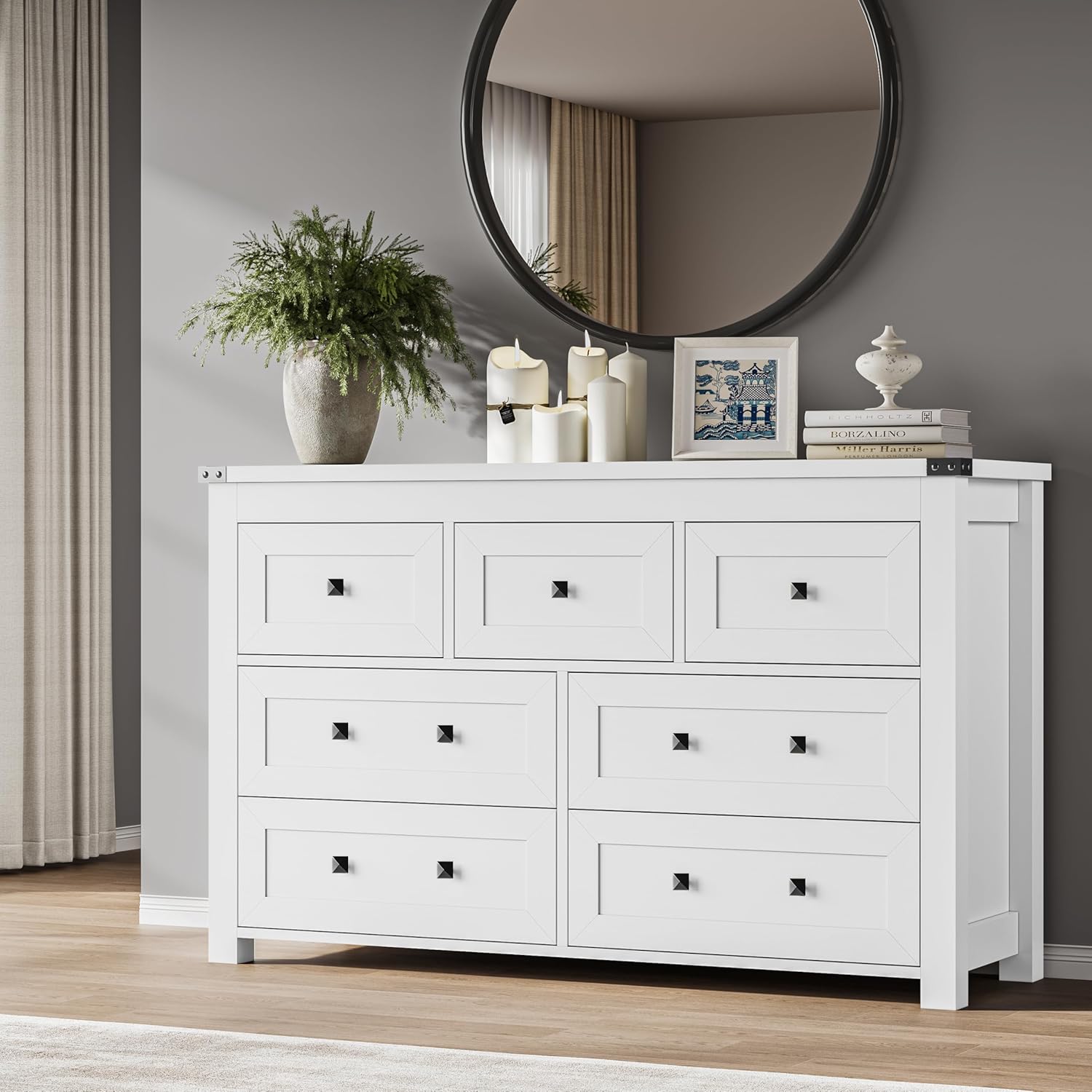FANRAL Dresser for Bedroom with 6 Drawers, Metal Handle Closet Storage Cabinet,Wide TV Stand Chests of Drawers, Dresser