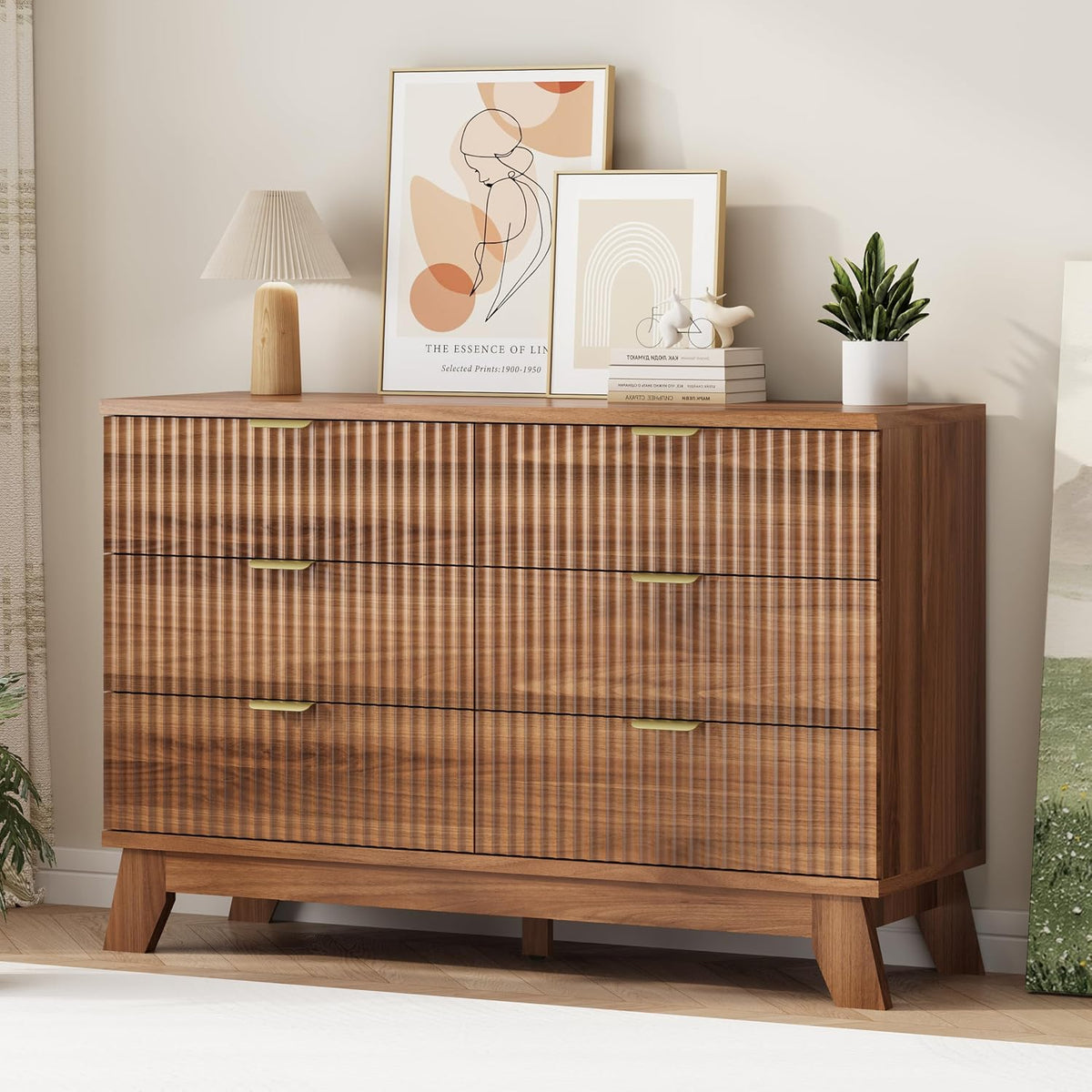 FANRAL 6 Drawers Dresser Fluted Dresser for Bedroom,en Chest of Drawers Modern Dresser for Closet, Dresser