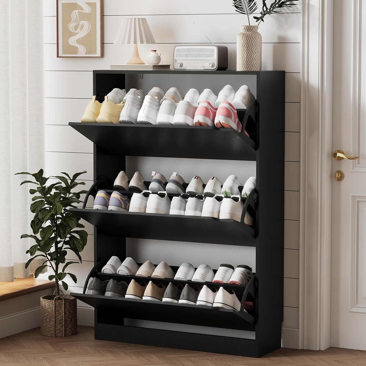 FANRAL Shoe Storage Cabinet for Entryway, Shoe Cabinet Storage with 3 Flip Drawers,Shoe Cabinet for Entryway Slim Space,3 Tier Shoe Cabinet Freestanding Shoe Rack for Entryway,Hallway