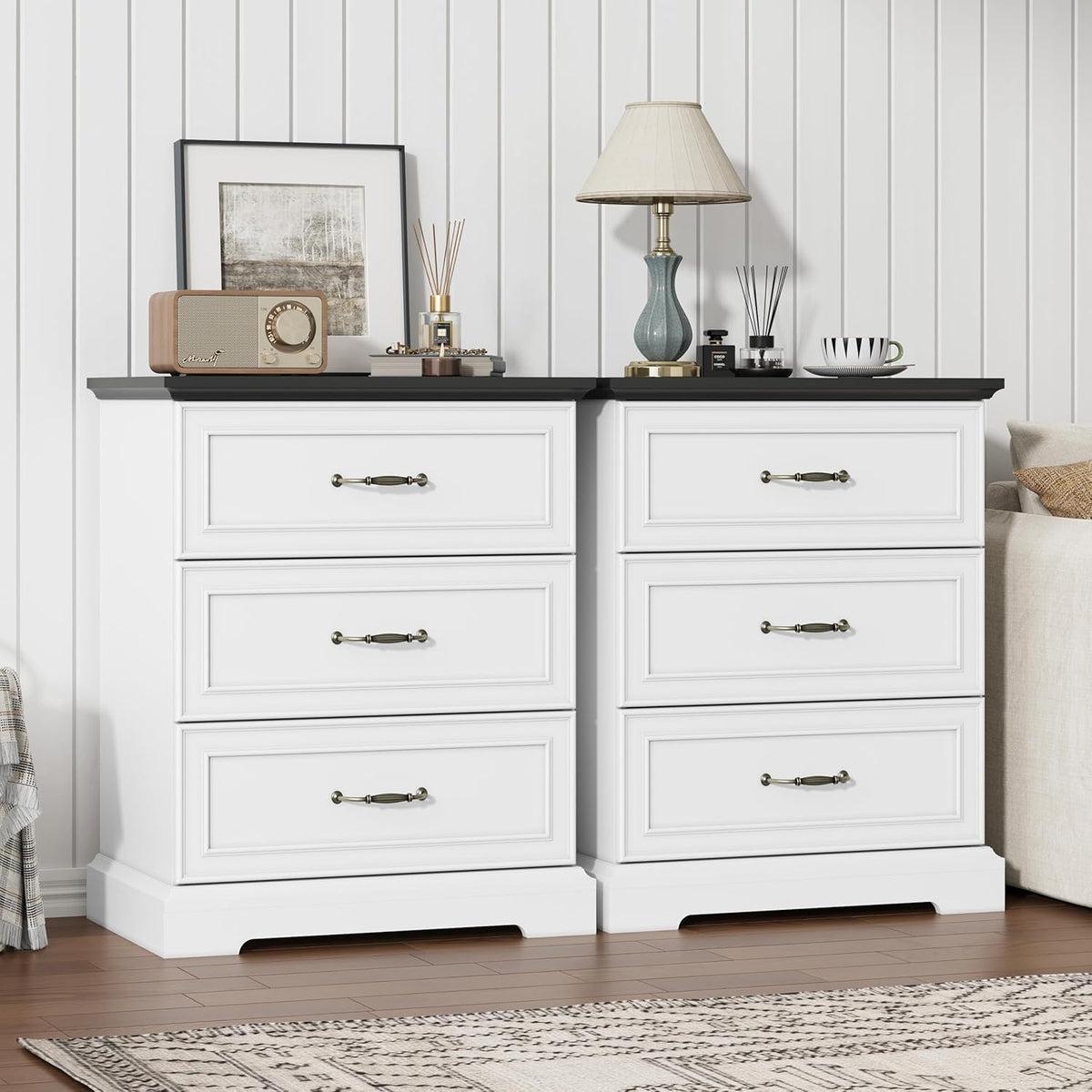 FANRAL 3 Large Drawer Nightstand,29.5" Tall Night Stand,27.5" Wide Side Table, Bedside Table Modern End Table,Small Wide Dresser for Bedroom, Nightstand