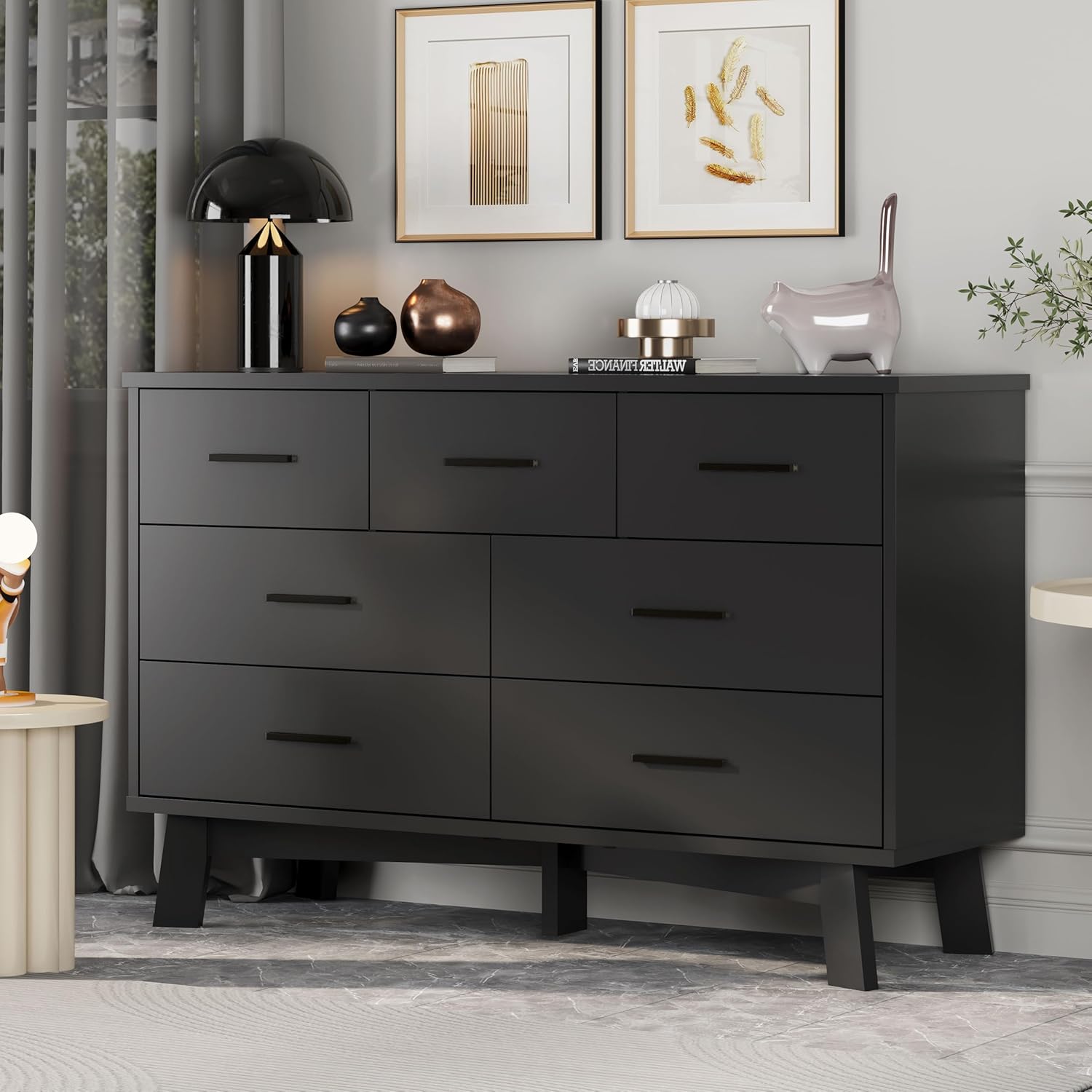 FANRAL 6 Drawers Dresser for Bedroom, Modern Chest of Drawers with X-Shaped Sturdy Base, Dresser