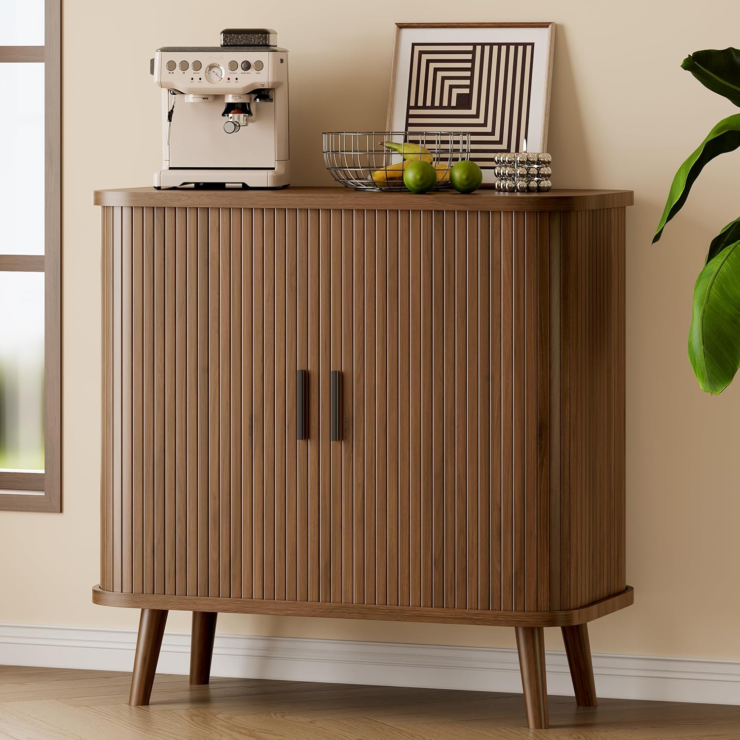 FANRAL 31.5" Wide Fluted Sideboard Buffet Cabinet with Sliding Door,Adjustable Shelves,Multi-Functional Storage Console for Kitchen Dining Room Living Room, Storage Cabinet