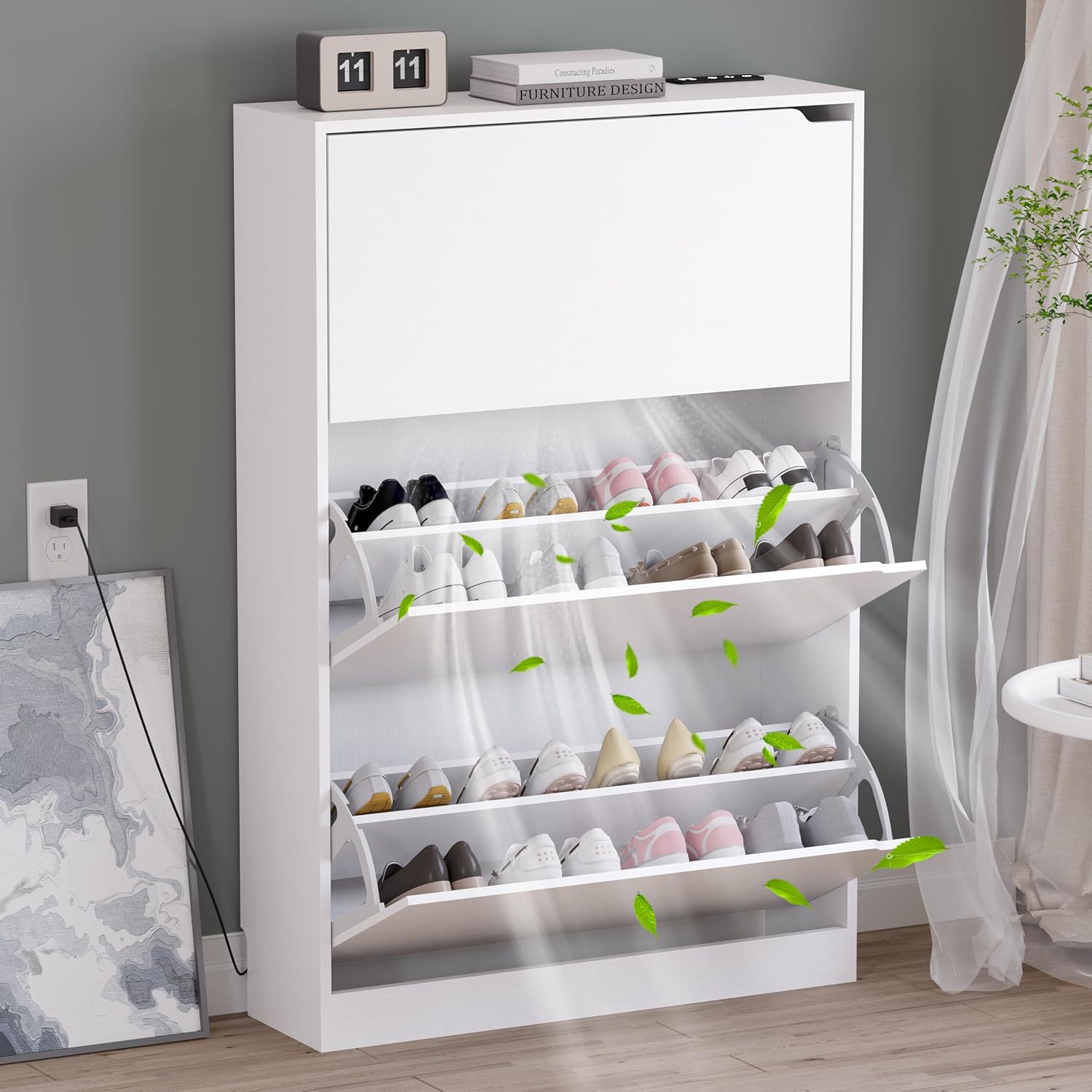 FANRAL Shoe Storage Cabinet for Entryway, Shoe Cabinet Storage with 3 Flip Drawers,Shoe Cabinet for Entryway Slim Space,3 Tier Shoe Cabinet Freestanding Shoe Rack for Entryway,Hallway