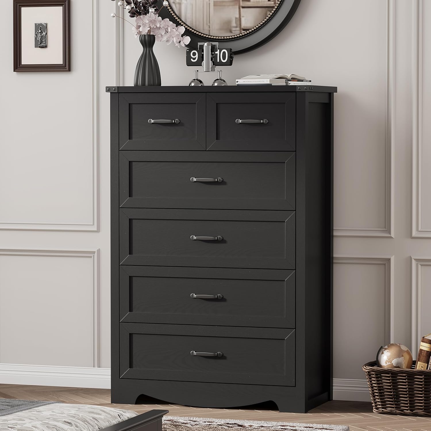 FANRAL 6 Drawers Dresser for Bedroom,Modern en Chest of Drawers,Storage Organizer Dresser for Closet, Dresser