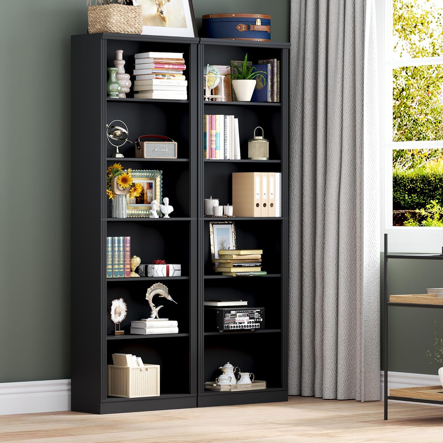 FANRAL 75" Tall Bookshelf with 6 Tier,2 Adjustable Shelving, Vertical Narrow Storage Organizer, Freestanding Display Shelf for Home Living Room Bedroom Office, Bookcase