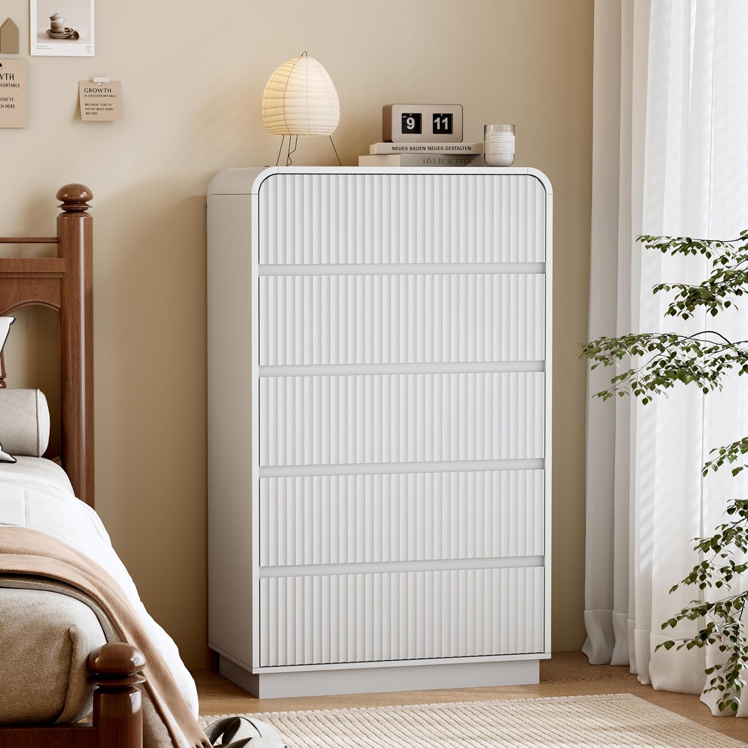 FANRAL 6 Drawer Wide Dresser with LED Lights,Modern Fluted Chest of Drawers with Floating LED Base, Dresser for Bedroom