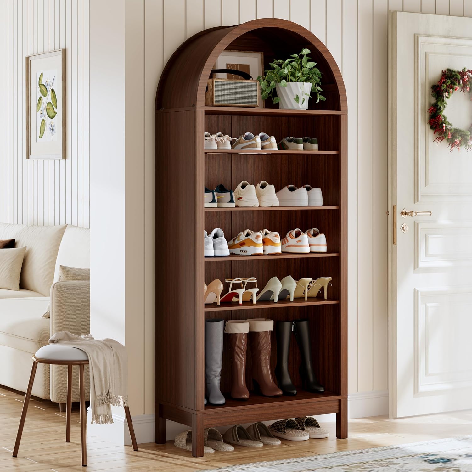 FANRAL 70" Tall Shoe Cabinet Entryway,30"W Arched Shoe Cabinet,7-Tier Shoe Storage,Large Freestanding Shoe Organizer, Shoe Cabinet