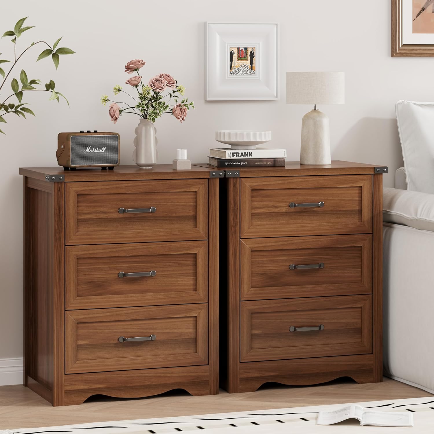 FANRAL 3 Drawer Modern Farmhouse Nightstand,en Bedside Table with Storage,Sturdy End Table for Bedroom Living Room, Night Stand