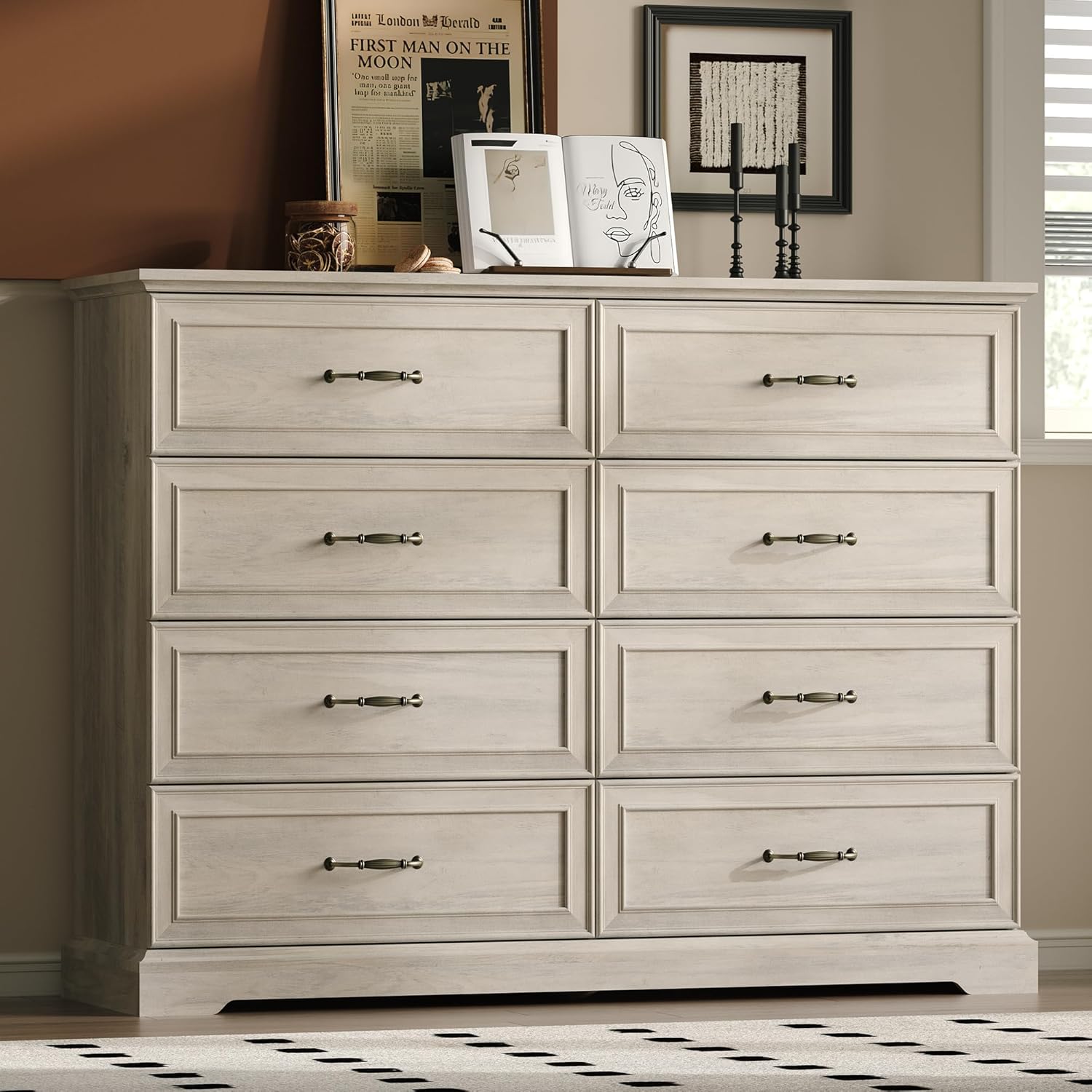 FANRAL 3 Drawers Dresser for Bedroom,Boho Small Natural Rattan Closet Dresser Chest of Drawers,Modern Clothes Storage Organizer with en Feet and Handles for Hallway,Living Room,Entryway