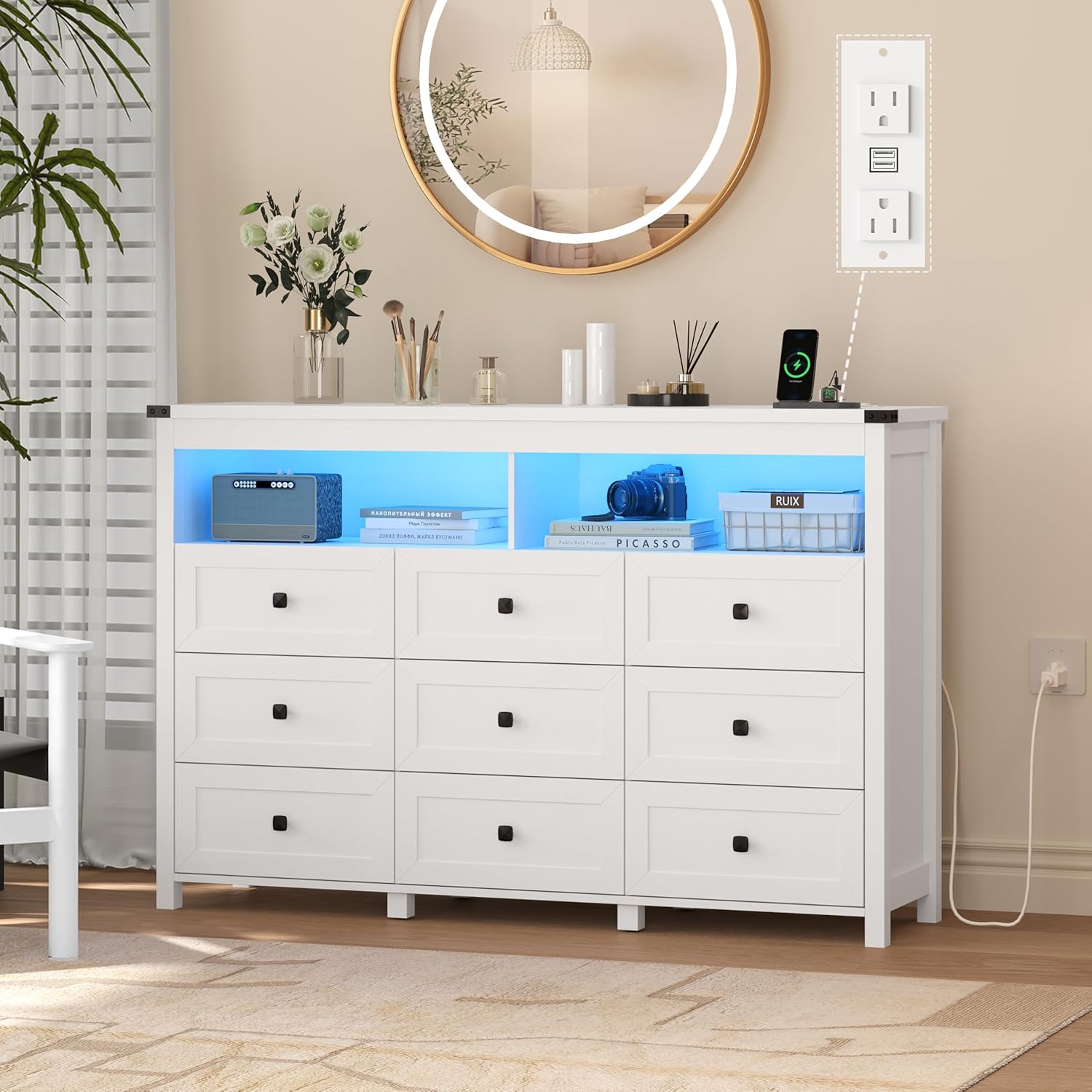 FANRAL Dresser for Bedroom with 6 Drawers, Metal Handle Closet Storage Cabinet,Wide TV Stand Chests of Drawers, Dresser