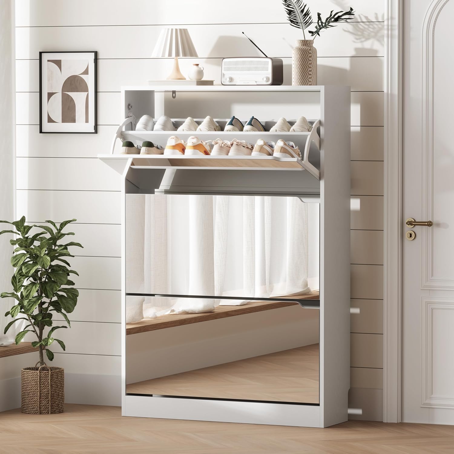 FANRAL Shoe Storage Cabinet for Entryway, Shoe Cabinet Storage with 3 Flip Drawers,Shoe Cabinet for Entryway Slim Space,3 Tier Shoe Cabinet Freestanding Shoe Rack for Entryway,Hallway