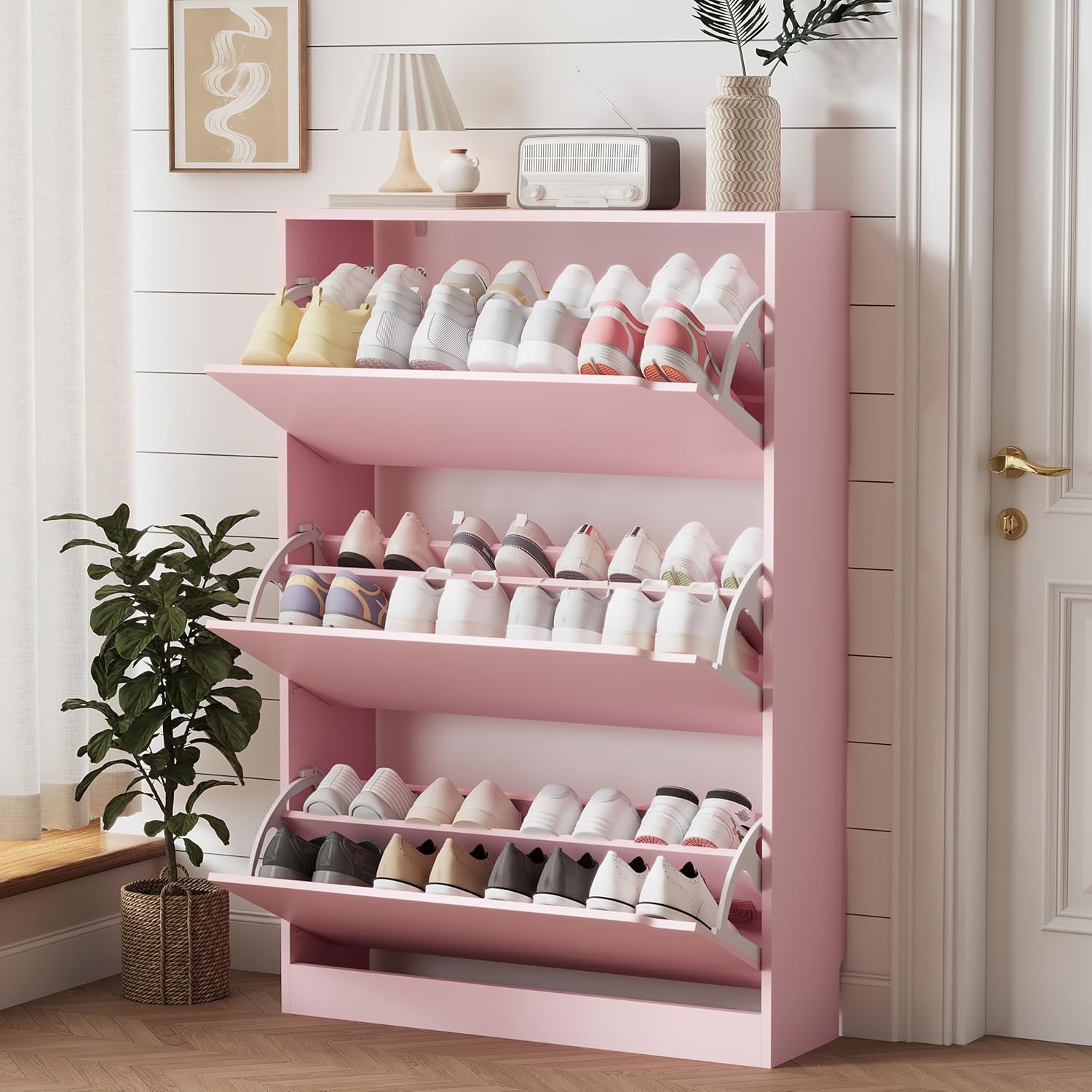FANRAL Shoe Storage Cabinet for Entryway, Shoe Cabinet Storage with 3 Flip Drawers,Shoe Cabinet for Entryway Slim Space,3 Tier Shoe Cabinet Freestanding Shoe Rack for Entryway,Hallway