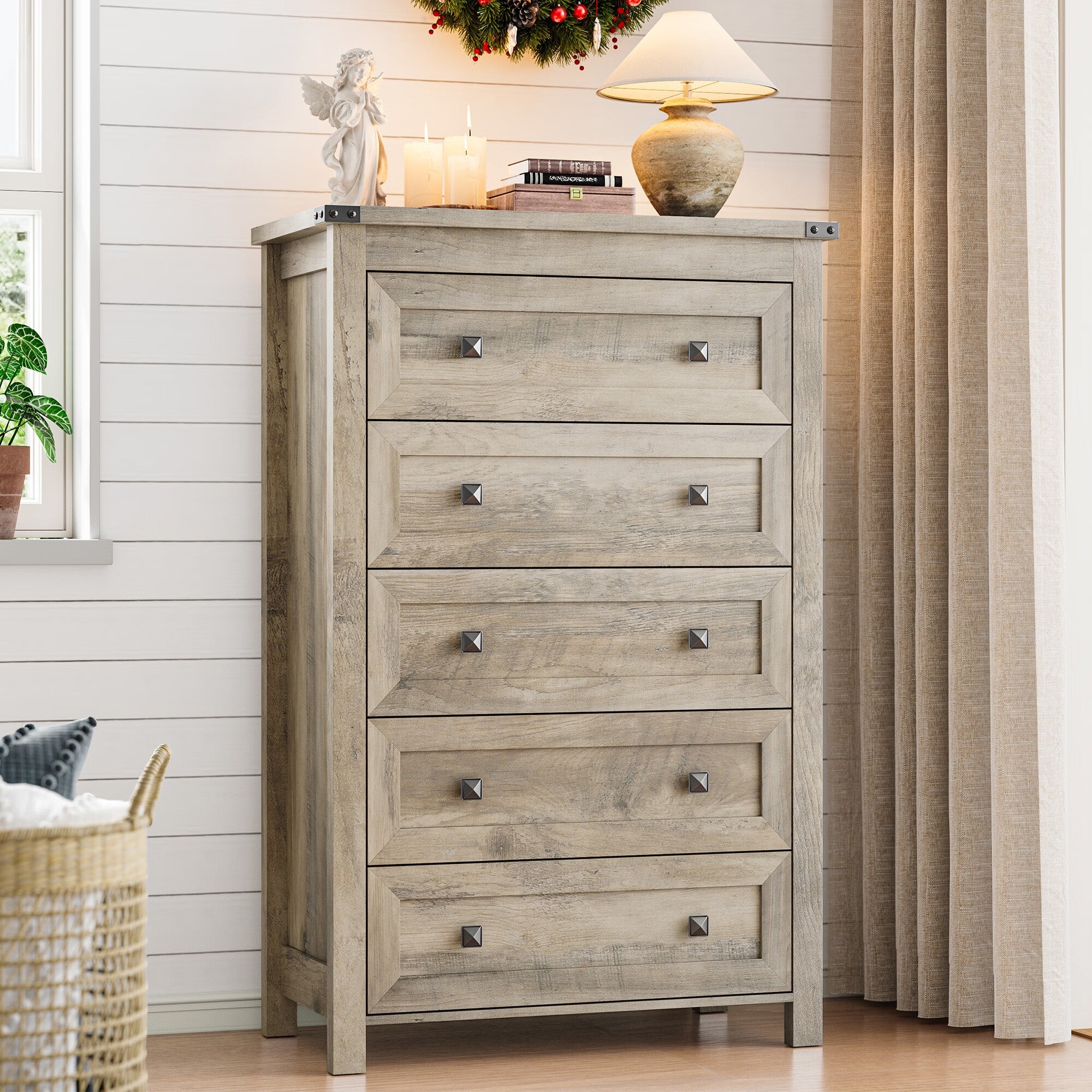FANRAL Dresser for Bedroom with 6 Drawers, Metal Handle Closet Storage Cabinet,Wide TV Stand Chests of Drawers, Dresser