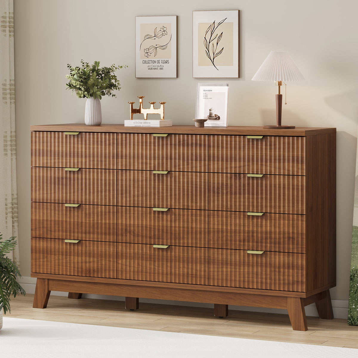 FANRAL 6 Drawers Dresser Fluted Dresser for Bedroom,en Chest of Drawers Modern Dresser for Closet, Dresser