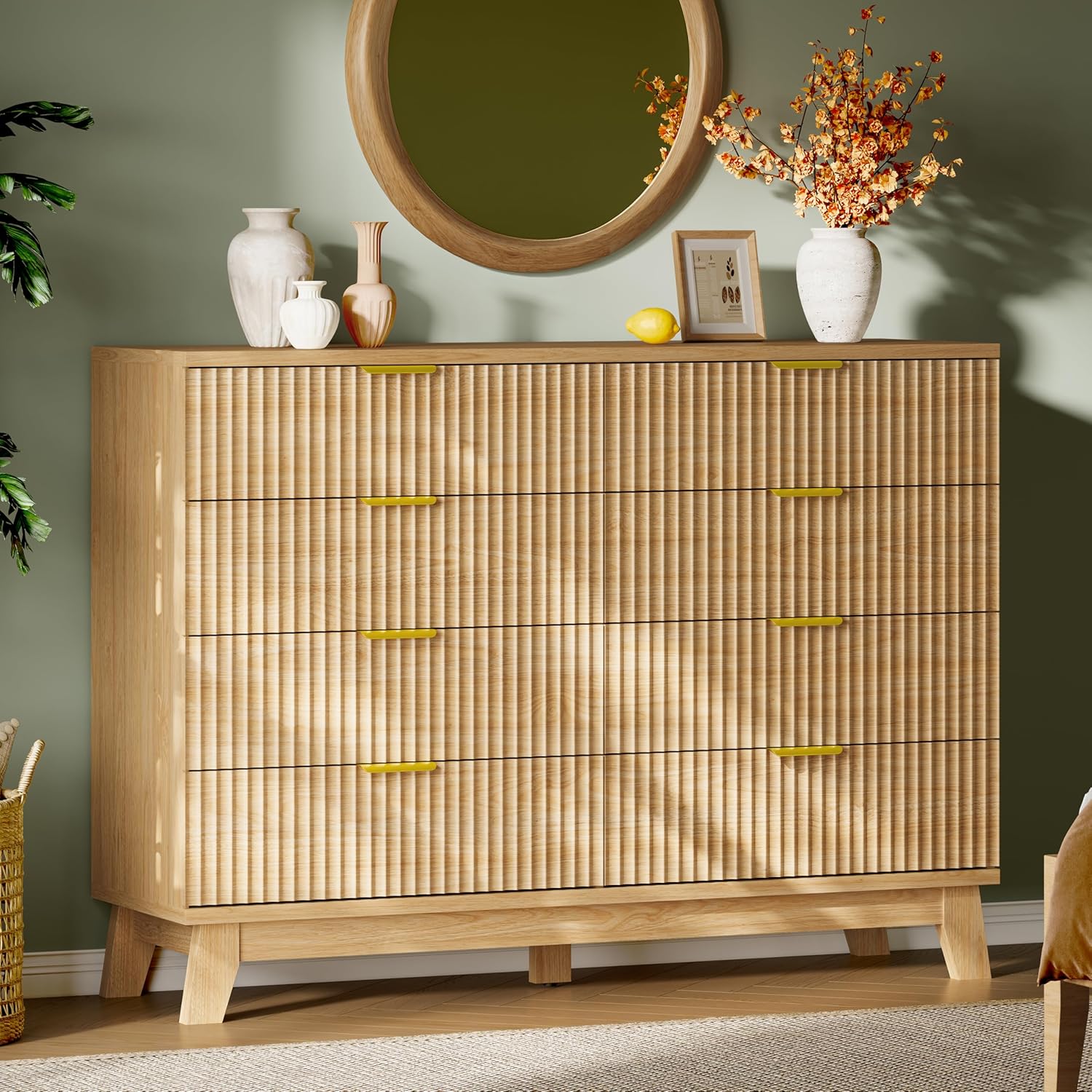 FANRAL 6 Drawers Dresser for Bedroom,54" Wide Fluted Dresser,en Dresser TV Stand,Modern Closet Clothes Storage Organizer for Bedroom, Dresser