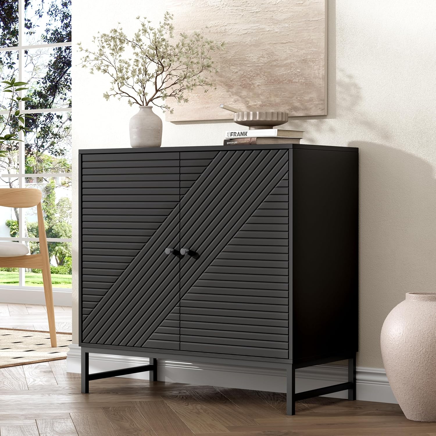 FANRAL 31.5" Wide Fluted Sideboard Buffet Cabinet with Sliding Door,Adjustable Shelves,Multi-Functional Storage Console for Kitchen Dining Room Living Room, Storage Cabinet