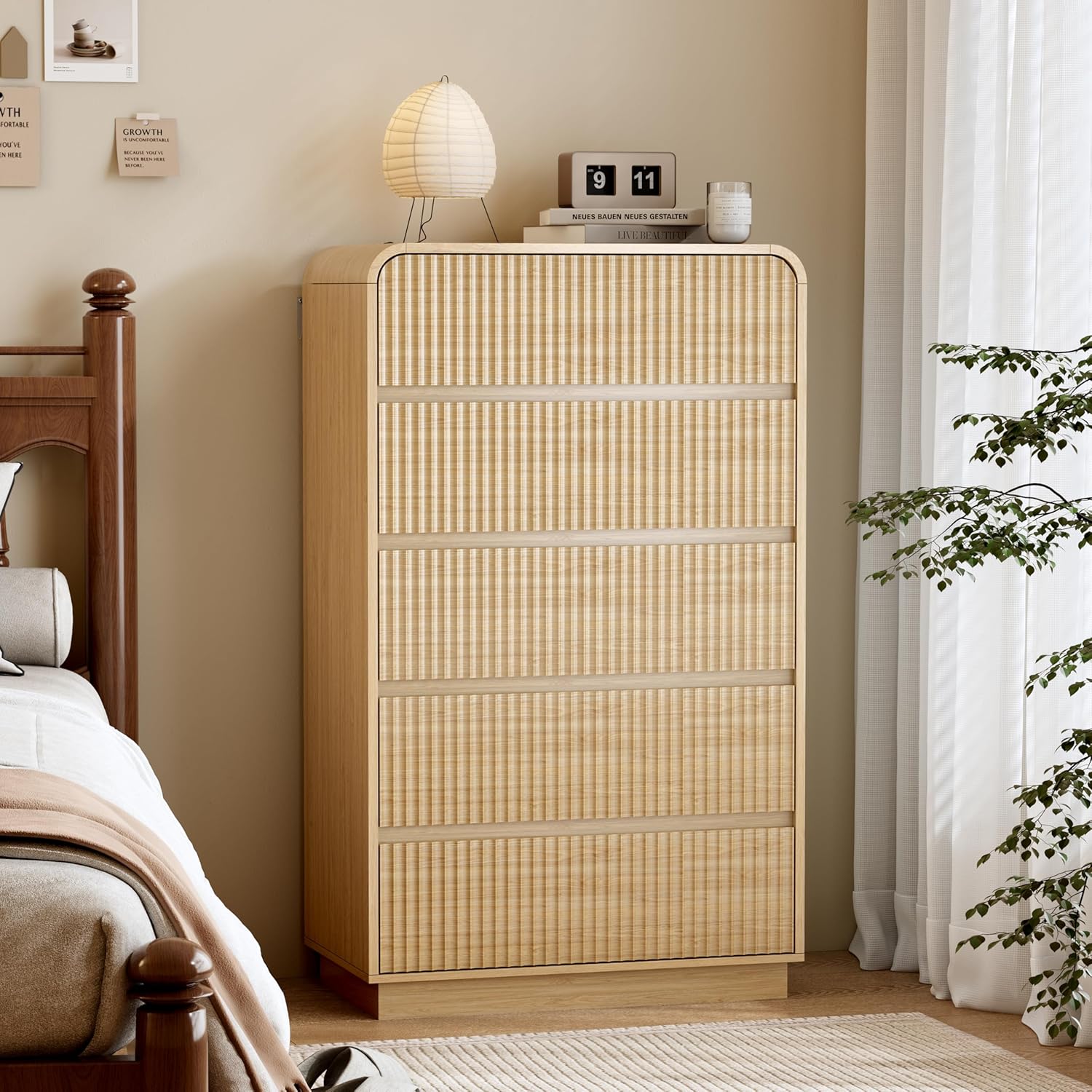 FANRAL 6 Drawer Wide Dresser with LED Lights,Modern Fluted Chest of Drawers with Floating LED Base, Dresser for Bedroom