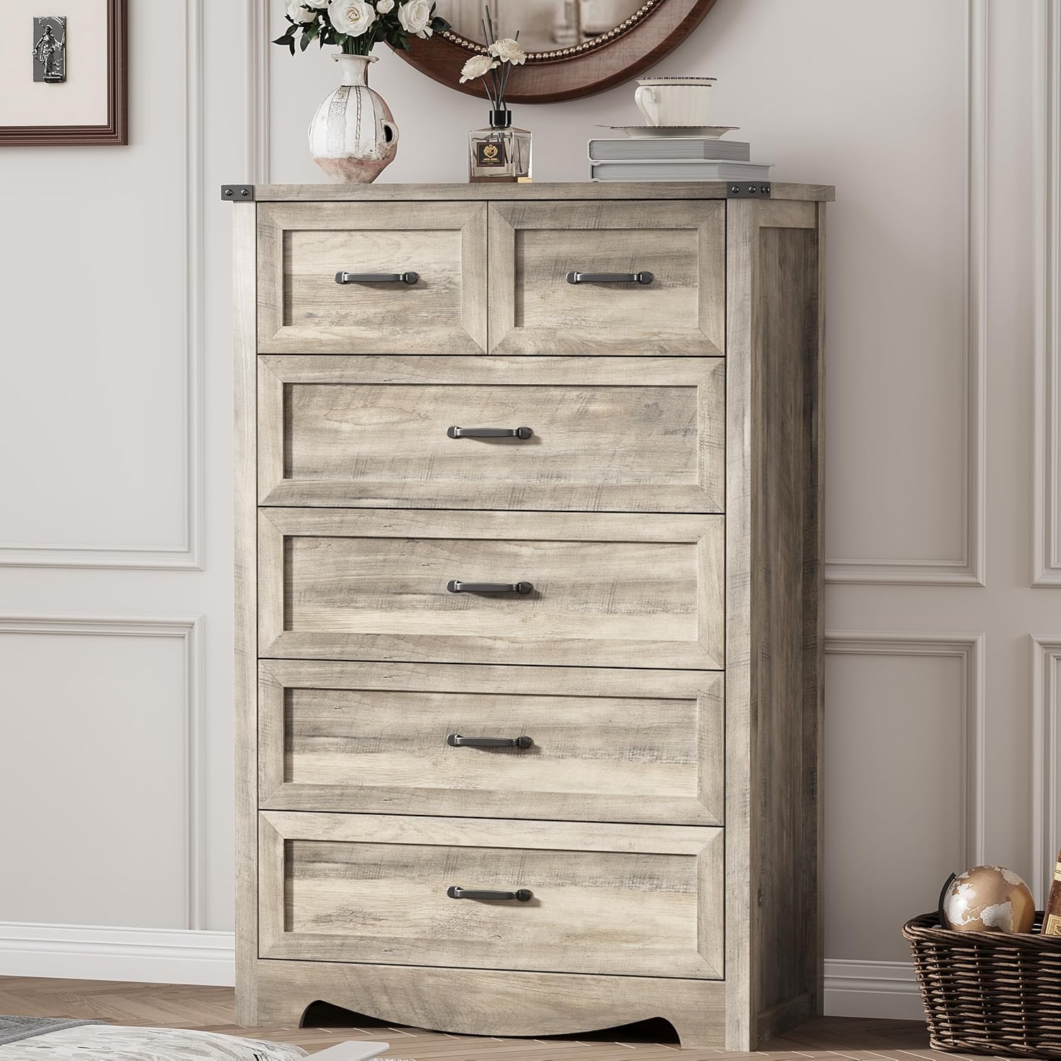 FANRAL 6 Drawers Dresser for Bedroom,Modern en Chest of Drawers,Storage Organizer Dresser for Closet, Dresser