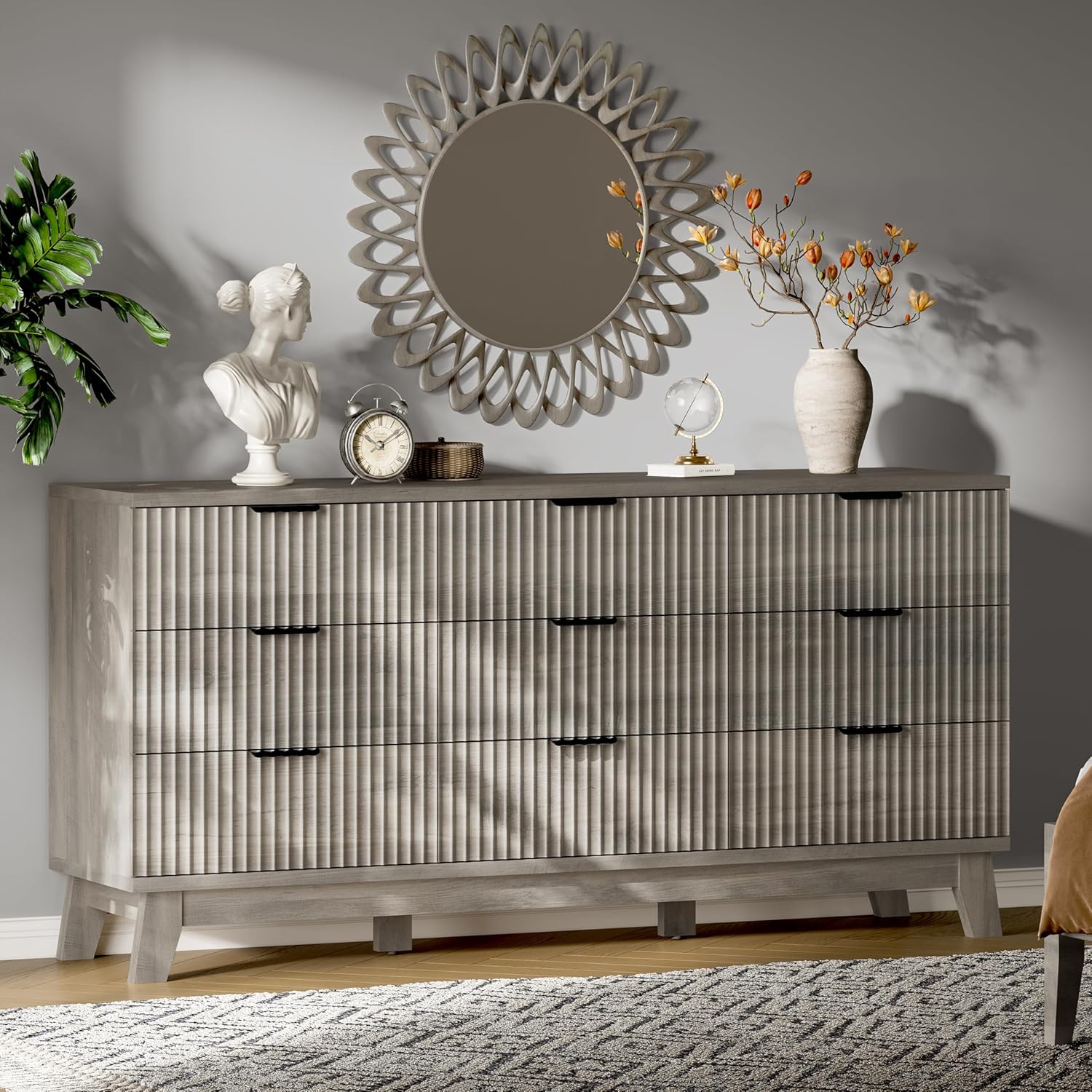 FANRAL 6 Drawers Dresser for Bedroom,54" Wide Fluted Dresser,en Dresser TV Stand,Modern Closet Clothes Storage Organizer for Bedroom, Dresser