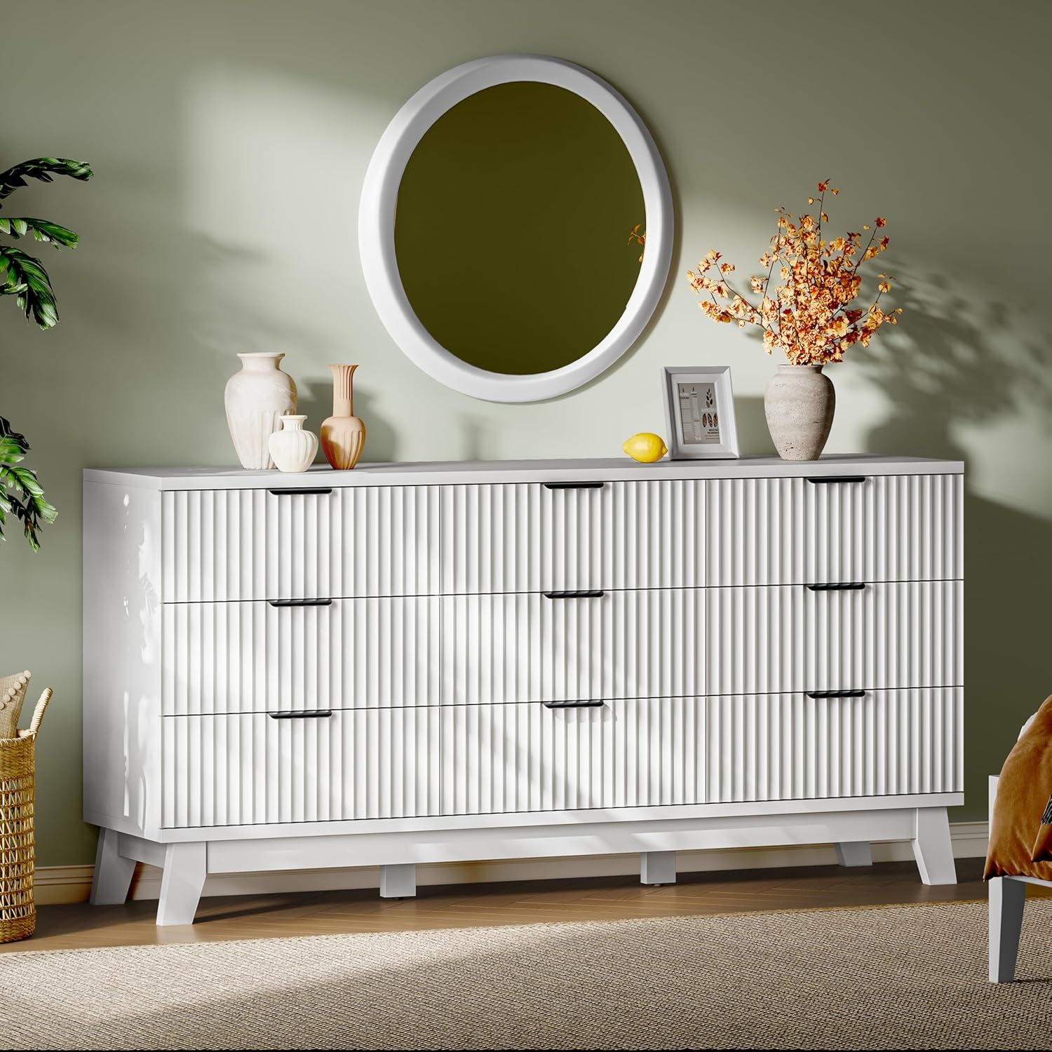 FANRAL 6 Drawers Dresser for Bedroom,54" Wide Fluted Dresser,en Dresser TV Stand,Modern Closet Clothes Storage Organizer for Bedroom, Dresser