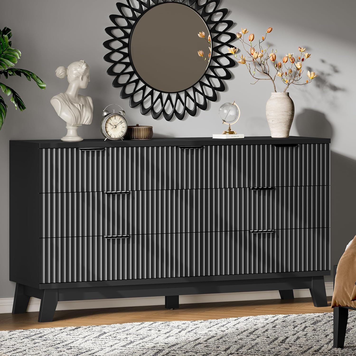 FANRAL 6 Drawers Dresser for Bedroom,54" Wide Fluted Dresser,en Dresser TV Stand,Modern Closet Clothes Storage Organizer for Bedroom, Dresser