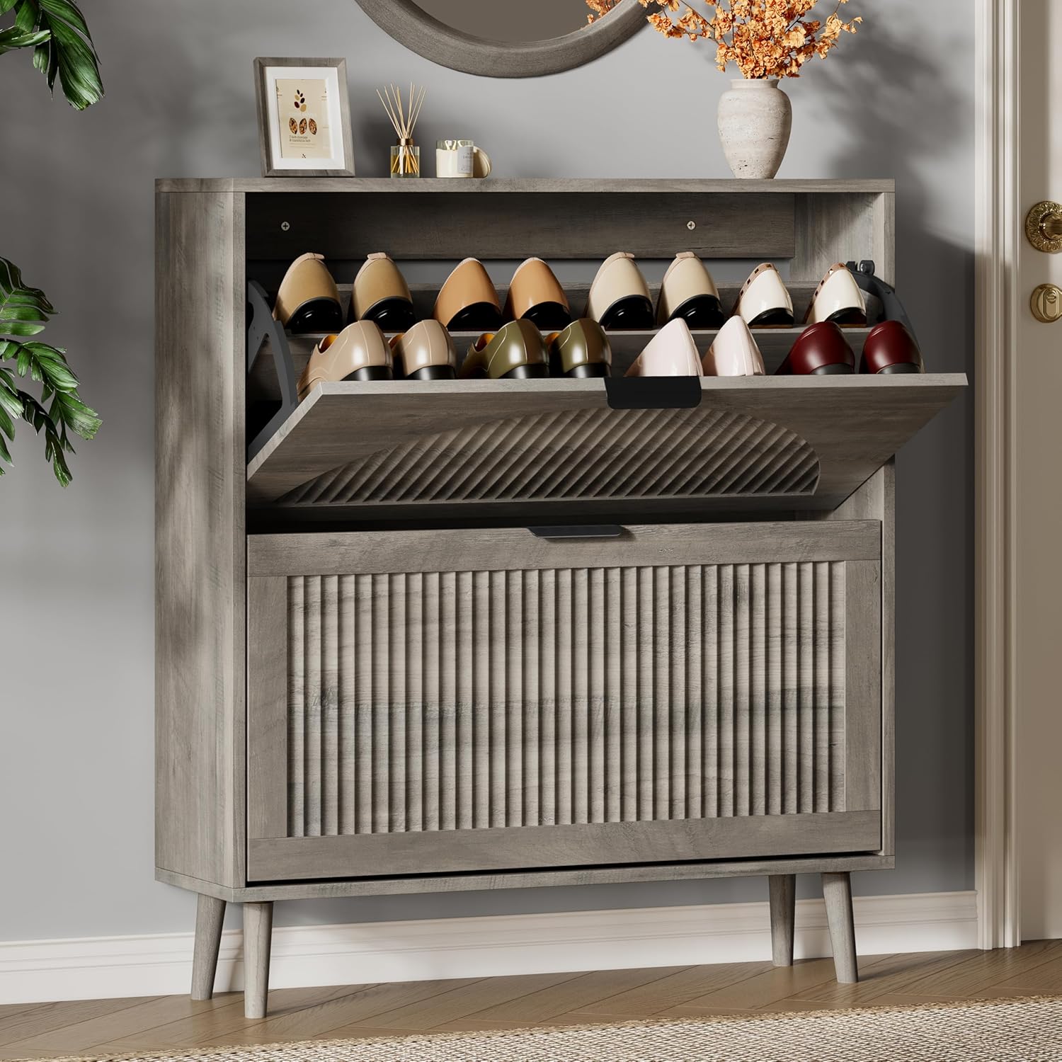 FANRAL Shoe Storage Cabinet for Entryway, Shoe Cabinet Storage with 3 Flip Drawers,Shoe Cabinet for Entryway Slim Space,3 Tier Shoe Cabinet Freestanding Shoe Rack for Entryway,Hallway