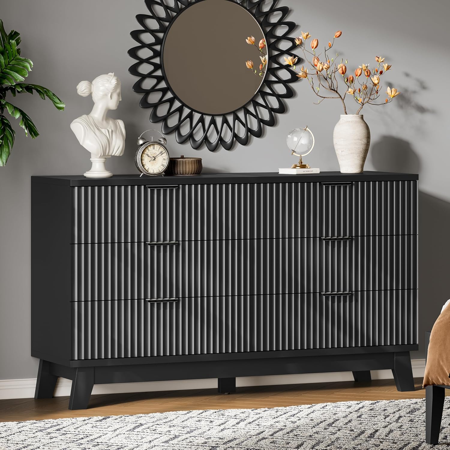 FANRAL 6 Drawers Dresser for Bedroom,54" Wide Fluted Dresser,en Dresser TV Stand,Modern Closet Clothes Storage Organizer for Bedroom, Dresser