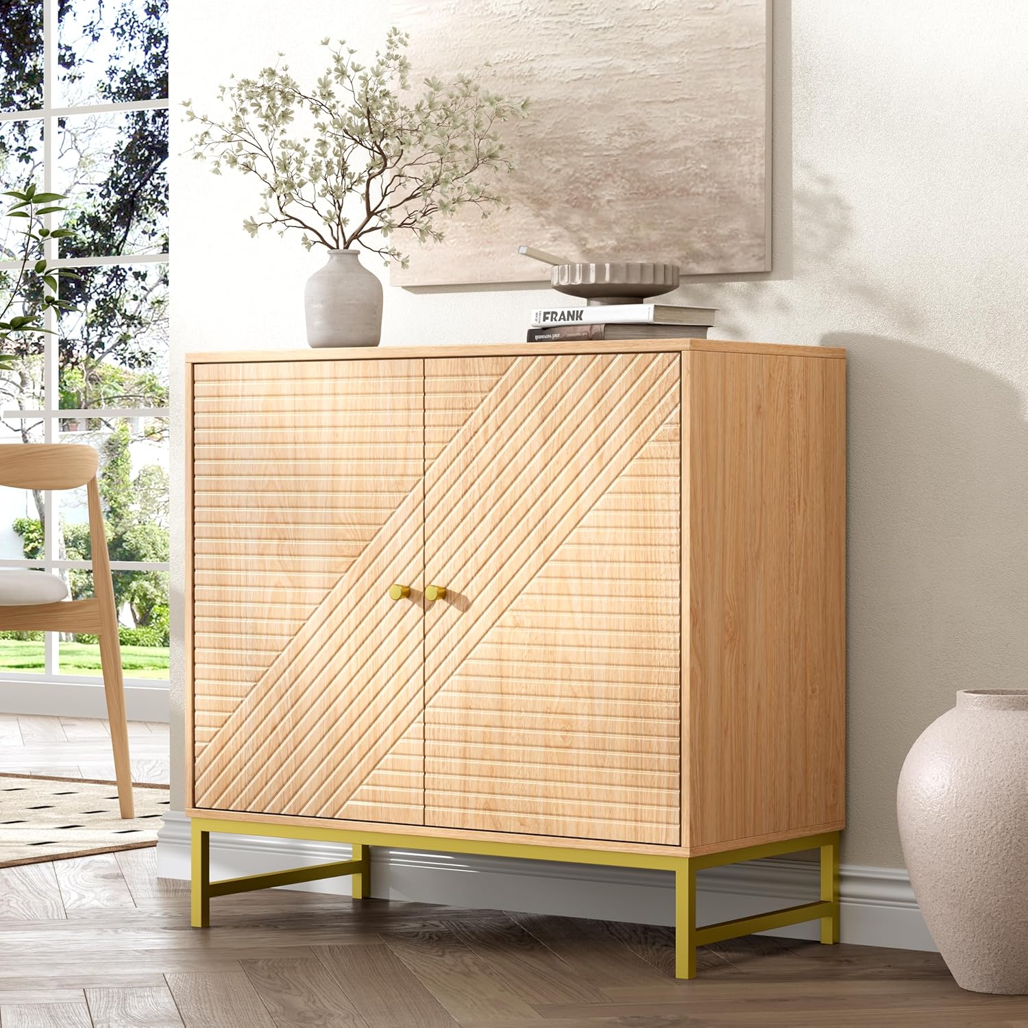 FANRAL 31.5" Wide Fluted Sideboard Buffet Cabinet with Sliding Door,Adjustable Shelves,Multi-Functional Storage Console for Kitchen Dining Room Living Room, Storage Cabinet