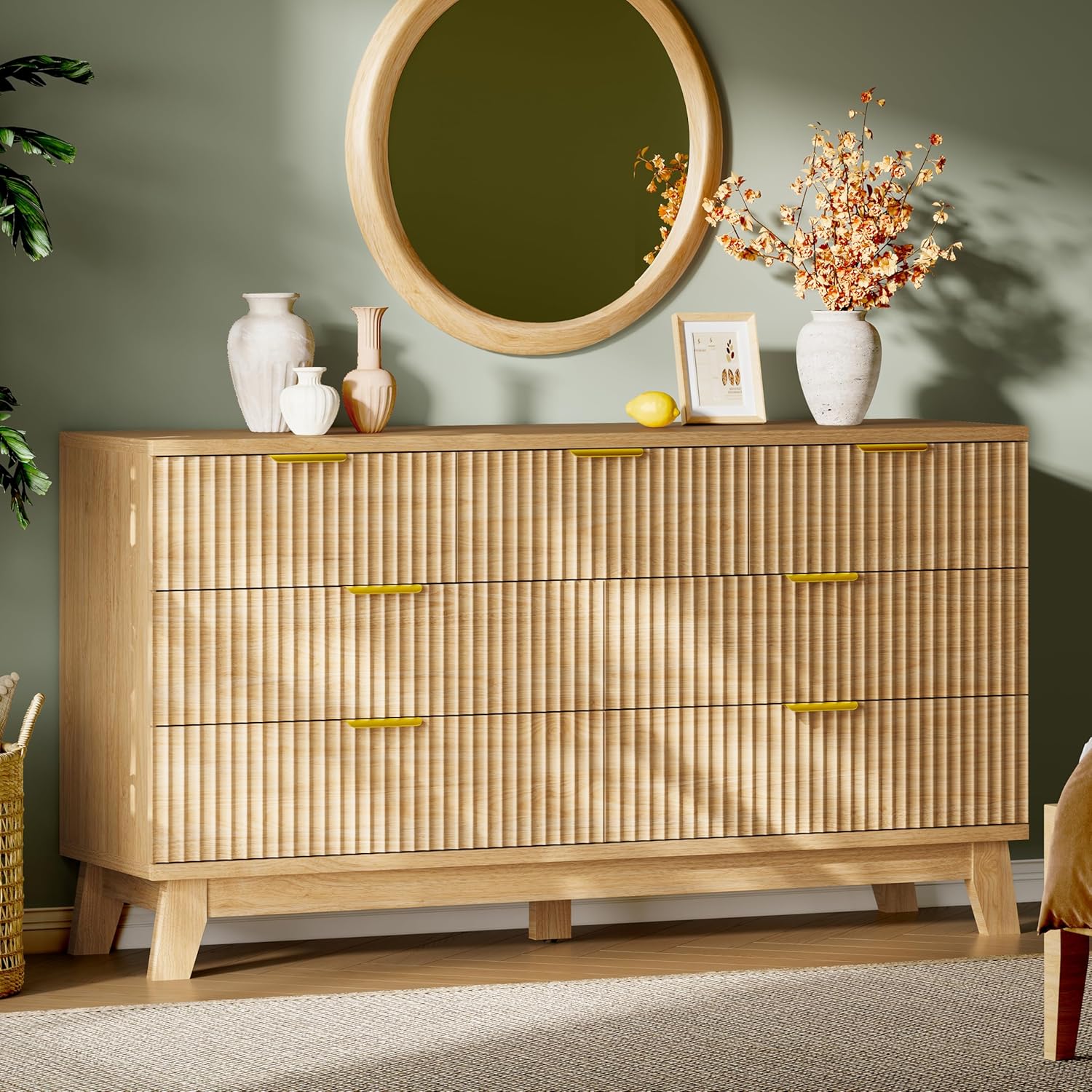 FANRAL 6 Drawers Dresser for Bedroom,54" Wide Fluted Dresser,en Dresser TV Stand,Modern Closet Clothes Storage Organizer for Bedroom, Dresser