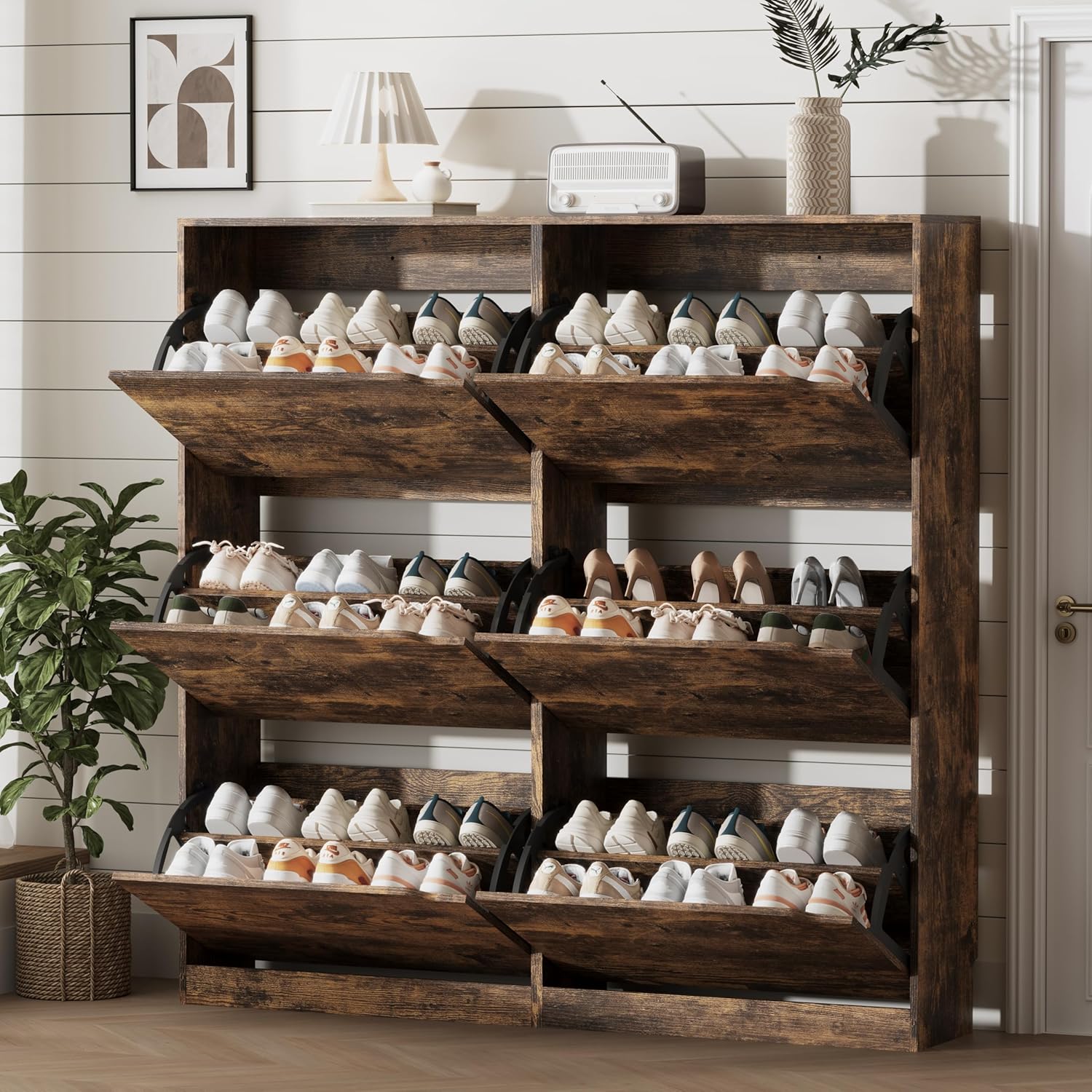 FANRAL Shoe Storage Cabinet for Entryway, Shoe Cabinet Storage with 3 Flip Drawers,Shoe Cabinet for Entryway Slim Space,3 Tier Shoe Cabinet Freestanding Shoe Rack for Entryway,Hallway