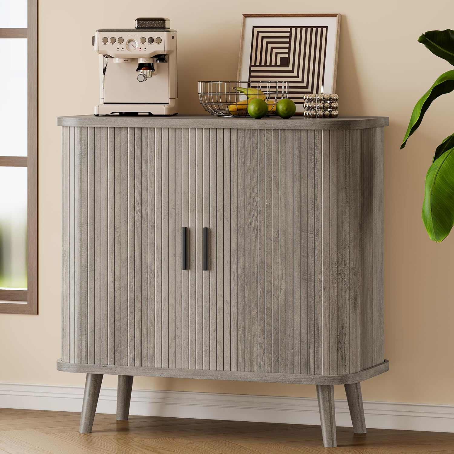 FANRAL 31.5" Wide Fluted Sideboard Buffet Cabinet with Sliding Door,Adjustable Shelves,Multi-Functional Storage Console for Kitchen Dining Room Living Room, Storage Cabinet