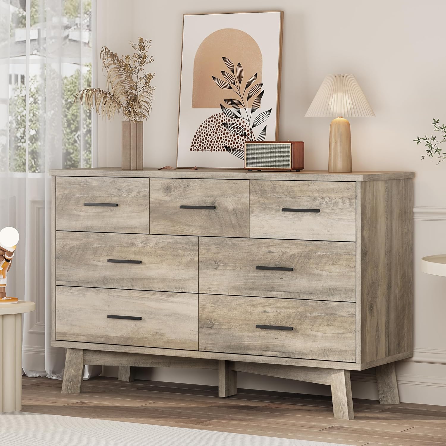 FANRAL 6 Drawers Dresser for Bedroom, Modern Chest of Drawers with X-Shaped Sturdy Base, Dresser