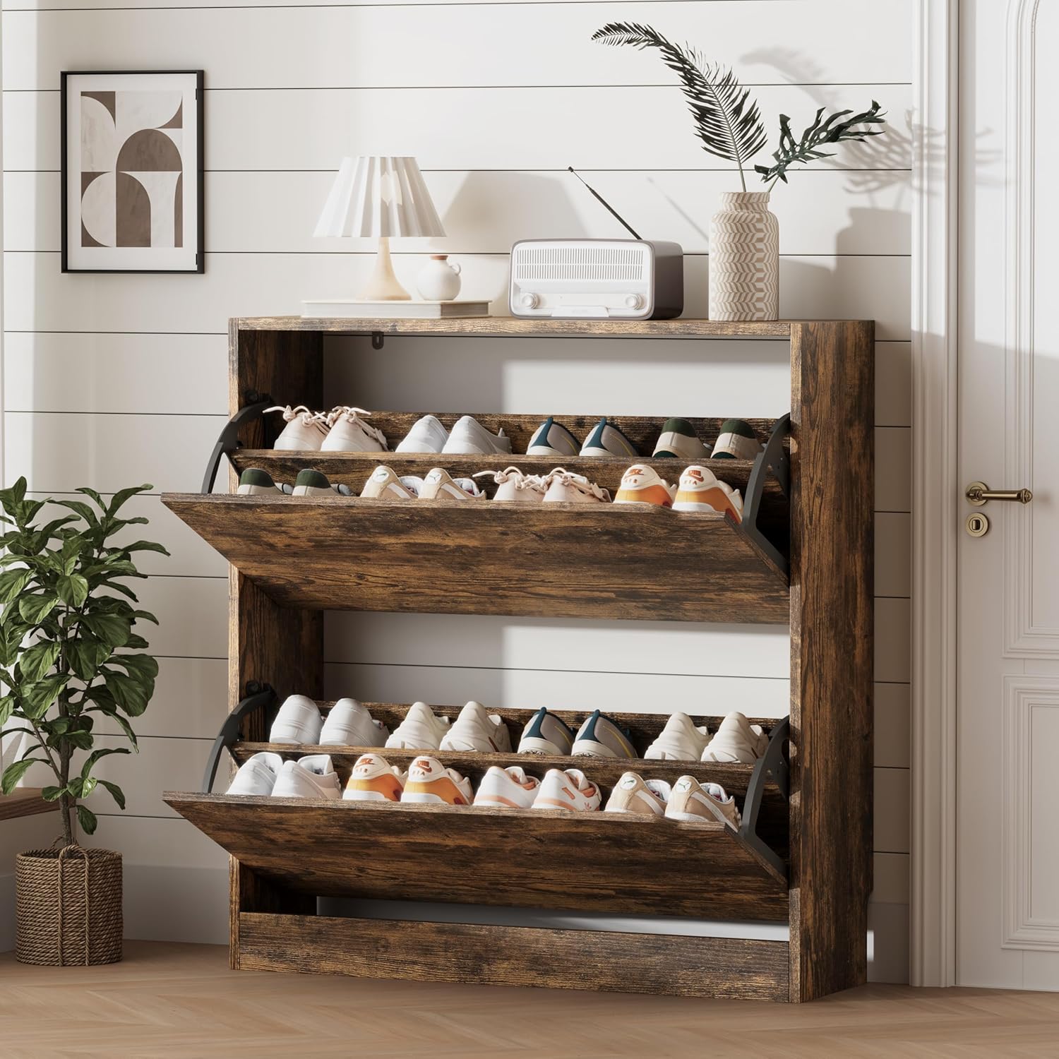 FANRAL Shoe Storage Cabinet for Entryway, Shoe Cabinet Storage with 3 Flip Drawers,Shoe Cabinet for Entryway Slim Space,3 Tier Shoe Cabinet Freestanding Shoe Rack for Entryway,Hallway