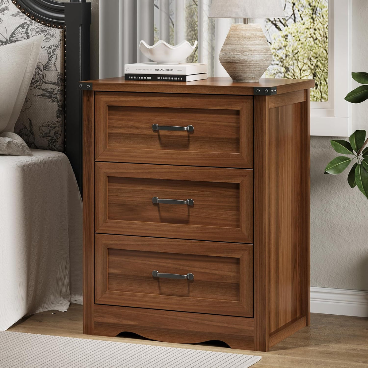FANRAL 3 Large Drawer Nightstand,29.5" Tall Night Stand,27.5" Wide Side Table, Bedside Table Modern End Table,Small Wide Dresser for Bedroom, Nightstand