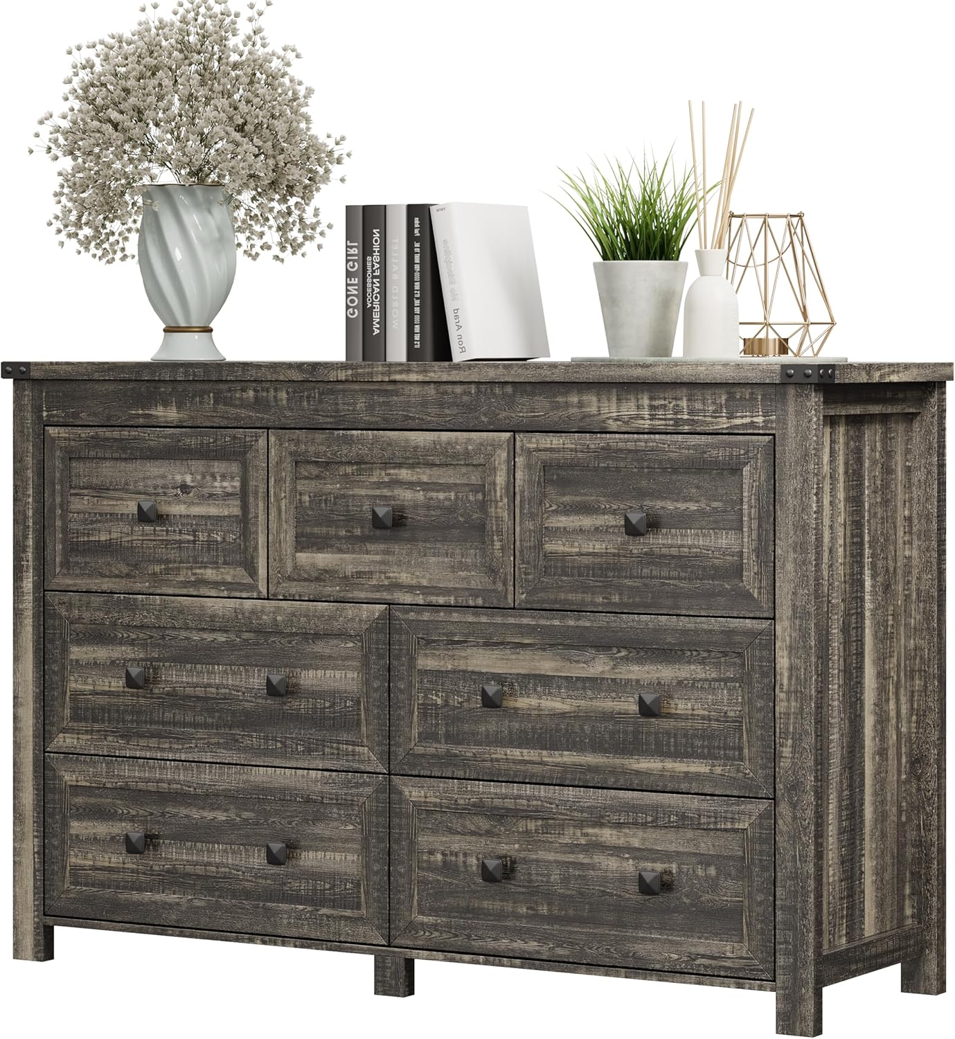 FANRAL Dresser for Bedroom with 6 Drawers, Metal Handle Closet Storage Cabinet,Wide TV Stand Chests of Drawers, Dresser