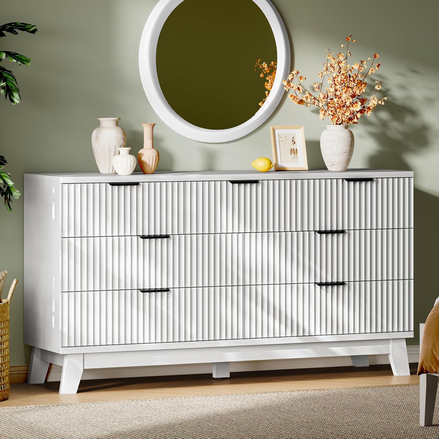 FANRAL 6 Drawers Dresser for Bedroom,54" Wide Fluted Dresser,en Dresser TV Stand,Modern Closet Clothes Storage Organizer for Bedroom, Dresser