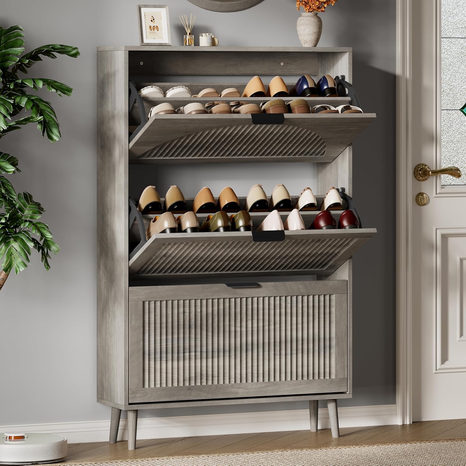FANRAL Shoe Storage Cabinet for Entryway, Shoe Cabinet Storage with 3 Flip Drawers,Shoe Cabinet for Entryway Slim Space,3 Tier Shoe Cabinet Freestanding Shoe Rack for Entryway,Hallway